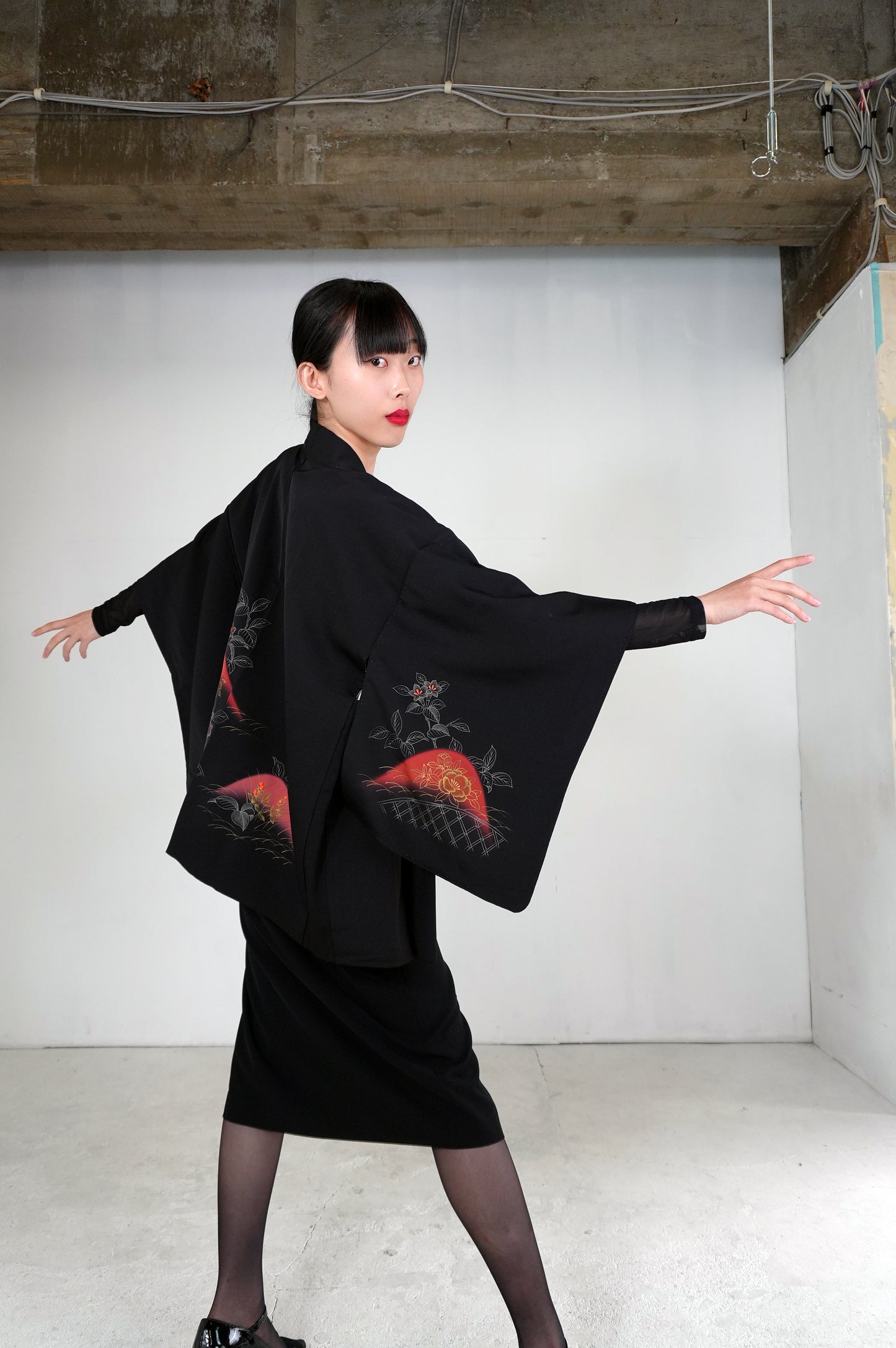 VINTAGE BLACK HAORI  "BLK175"