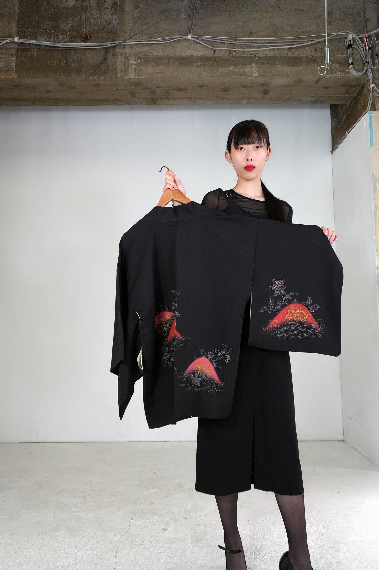 VINTAGE BLACK HAORI  "BLK175"