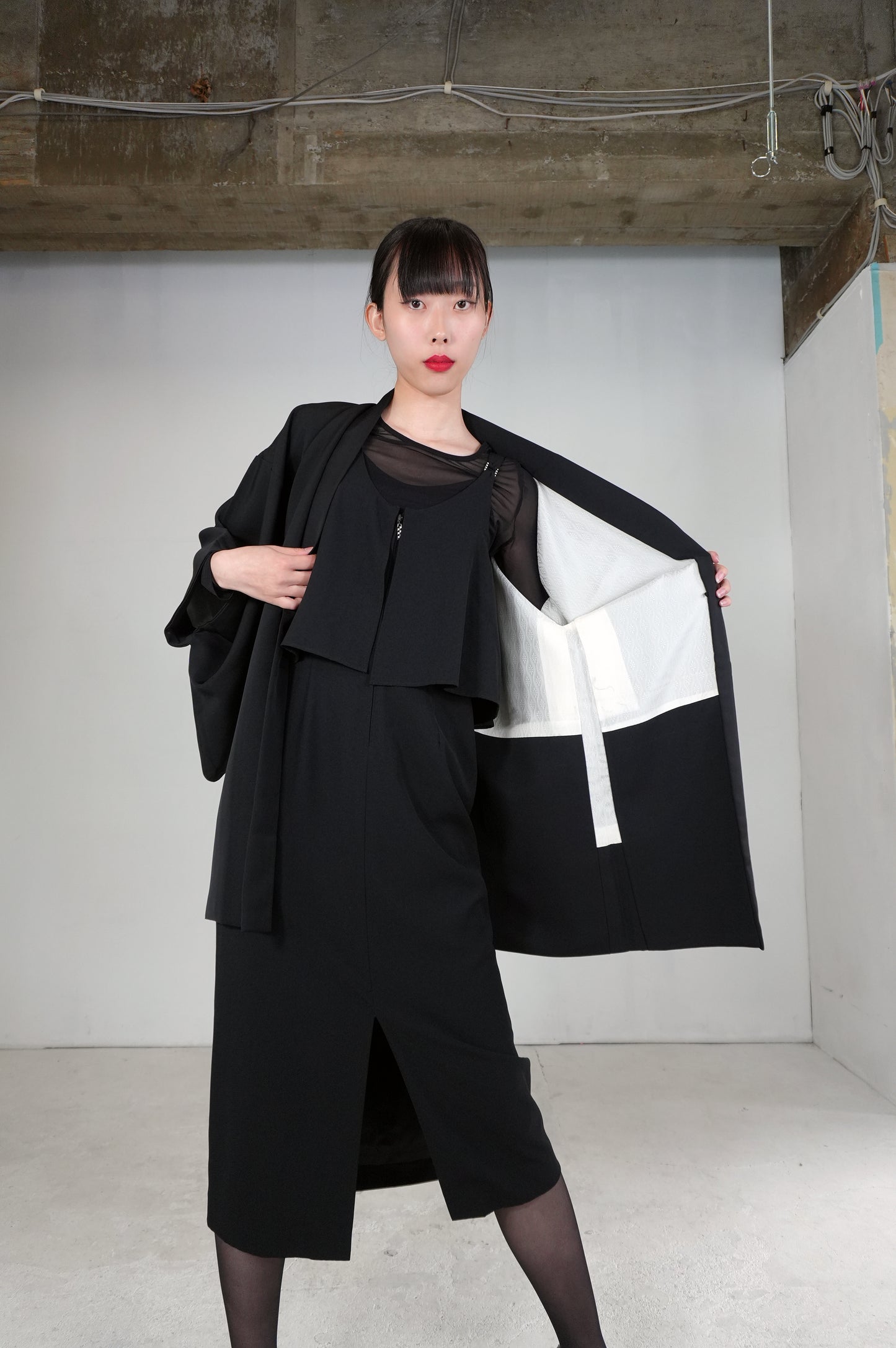 VINTAGE BLACK HAORI  "green, hanaguruma, BLK176" *damage