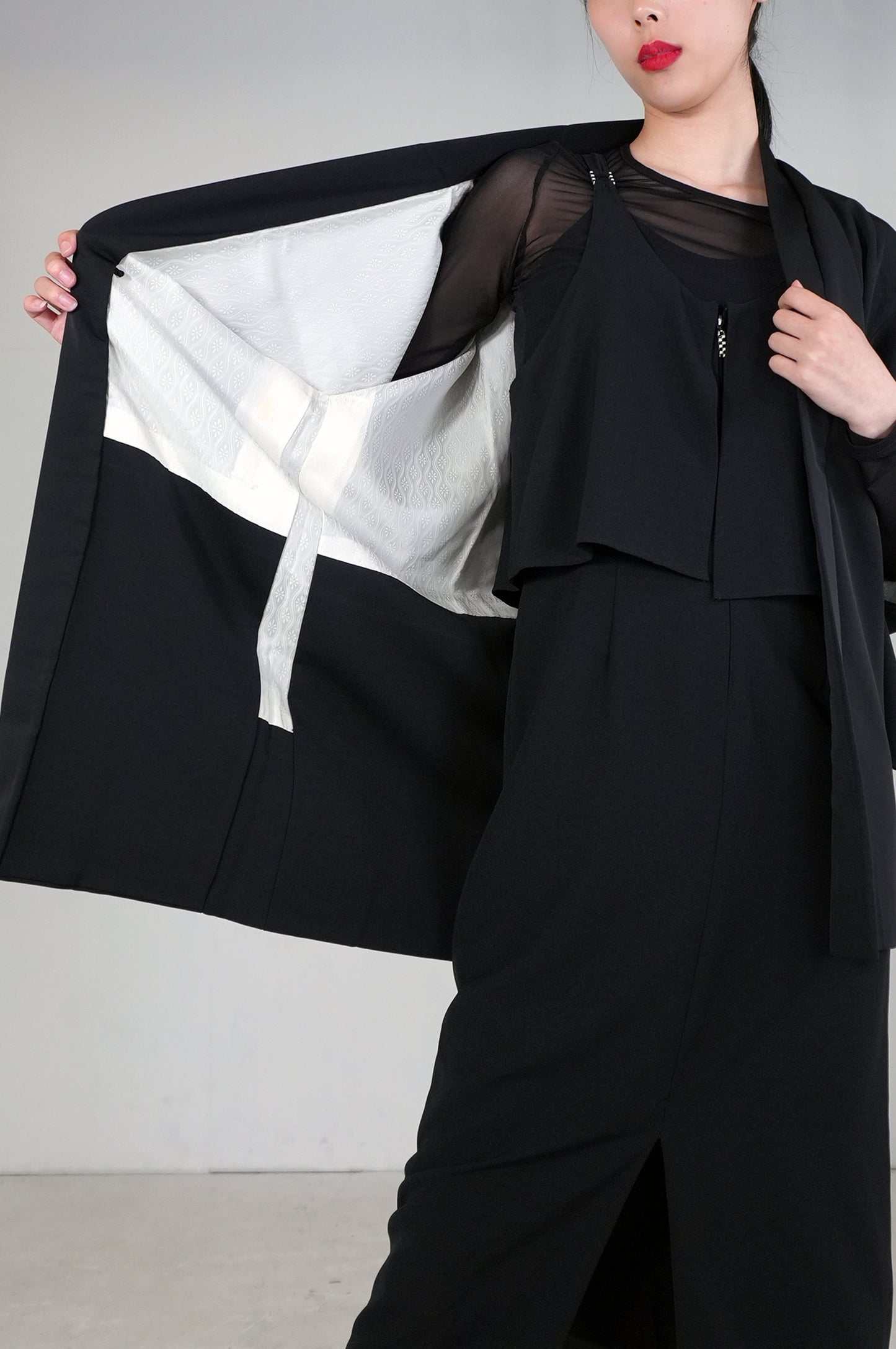 VINTAGE BLACK HAORI  "green, hanaguruma, BLK176" *damage