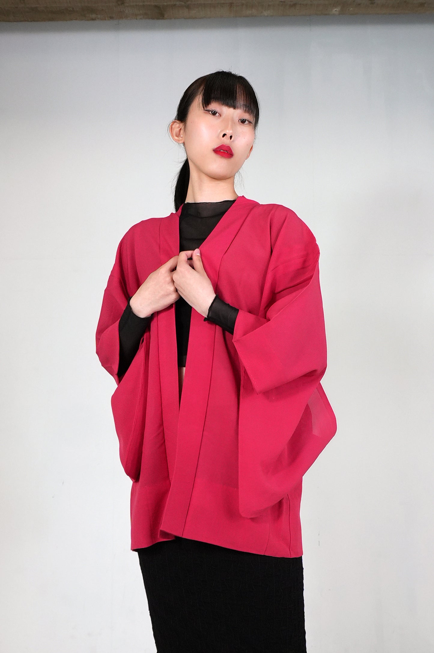VINTAGE KWAII HAORI SHEER  "ro, aka, SHH028"