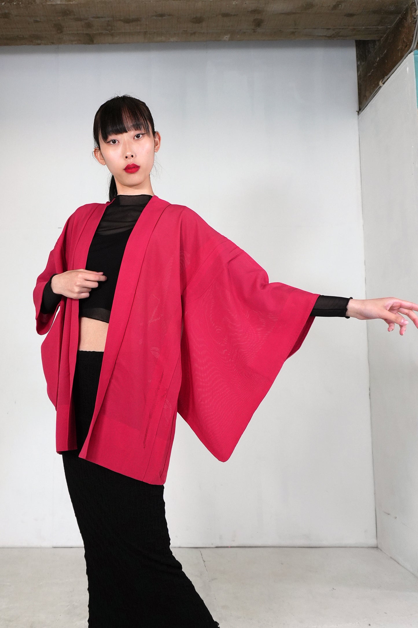 VINTAGE KWAII HAORI SHEER  "ro, aka, SHH028"