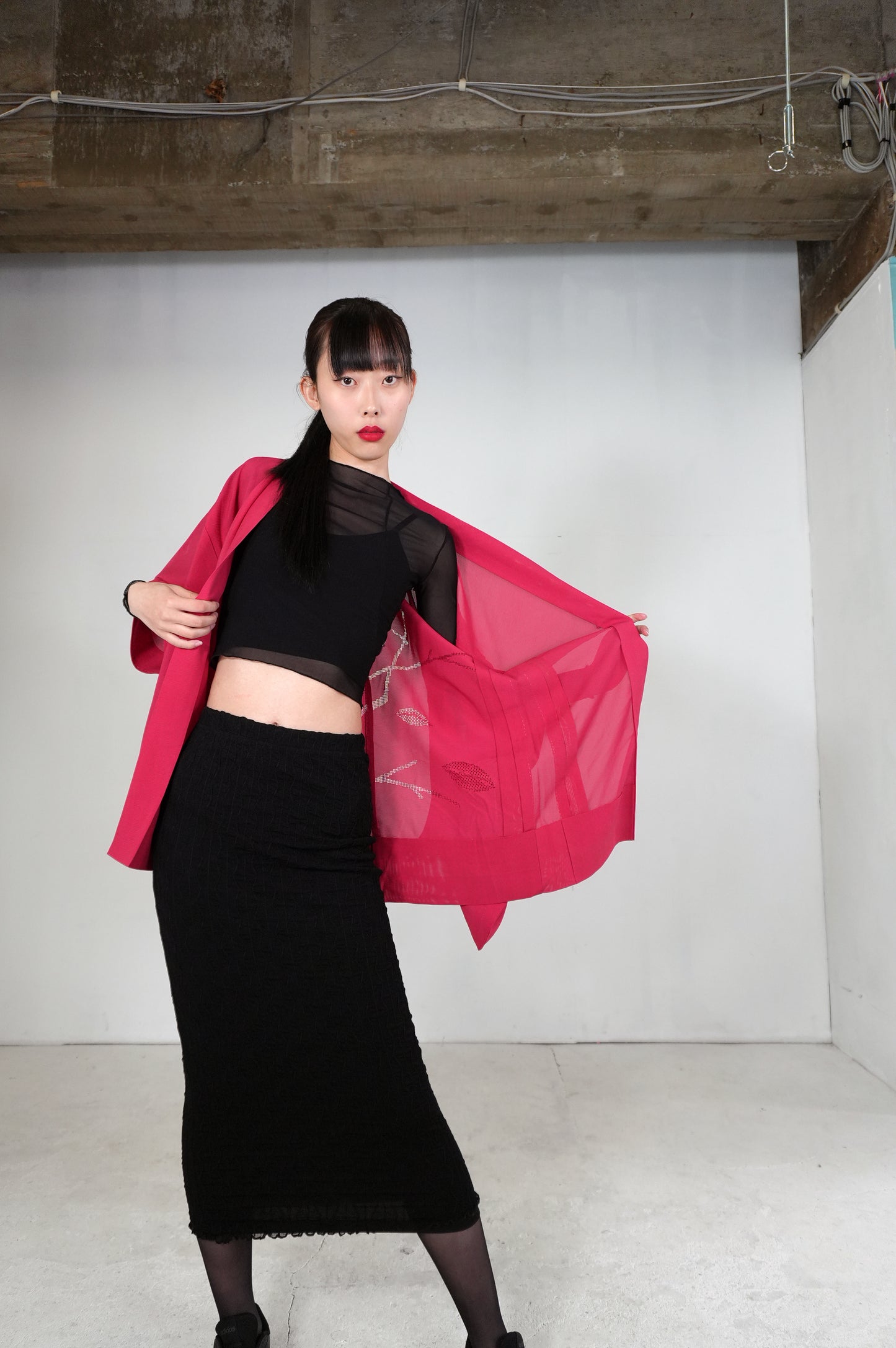 VINTAGE KWAII HAORI SHEER  "ro, aka, SHH028"