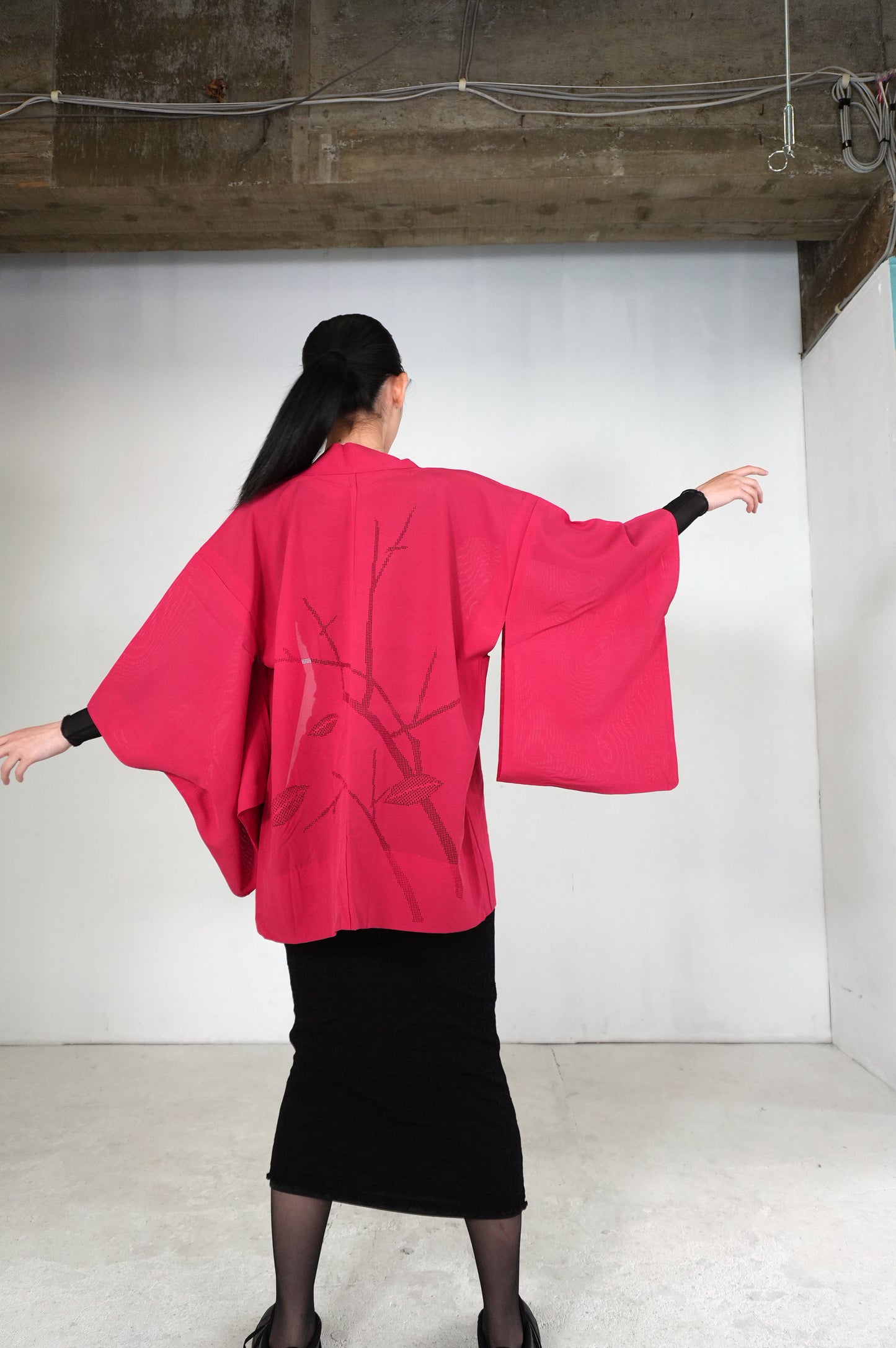 VINTAGE KWAII HAORI SHEER  "ro, aka, SHH028"