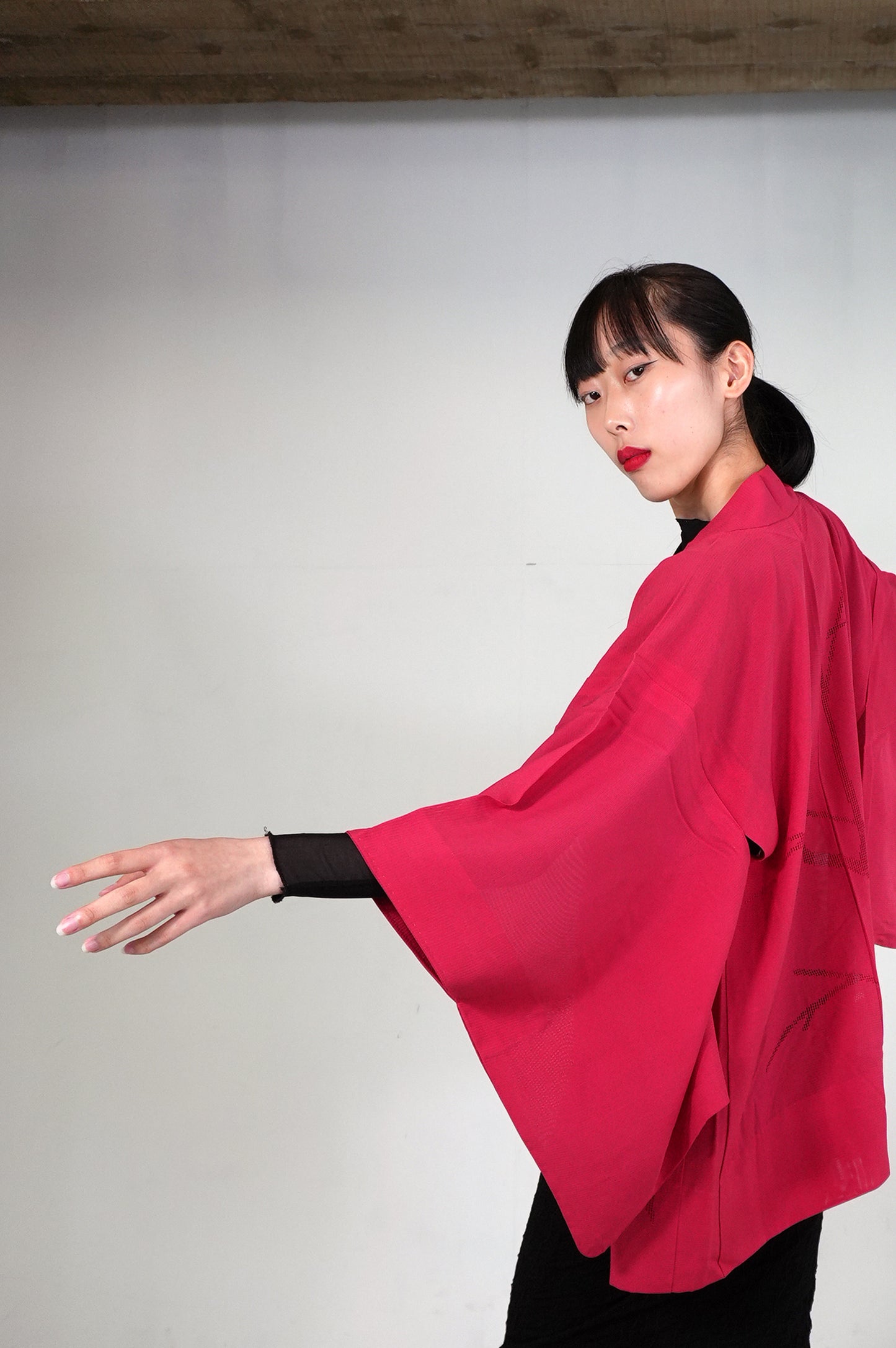 VINTAGE KWAII HAORI SHEER  "ro, aka, SHH028"