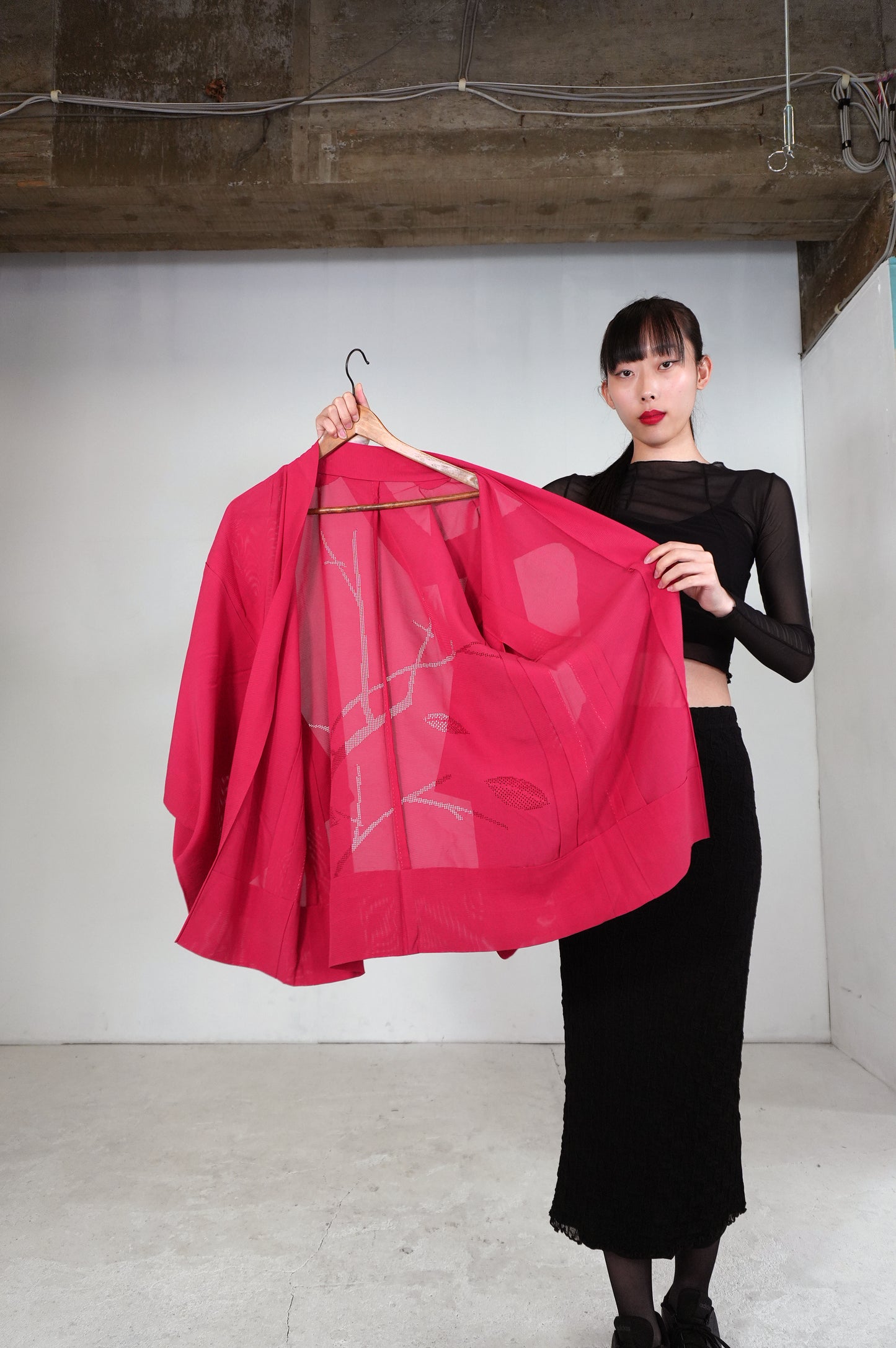 VINTAGE KWAII HAORI SHEER  "ro, aka, SHH028"