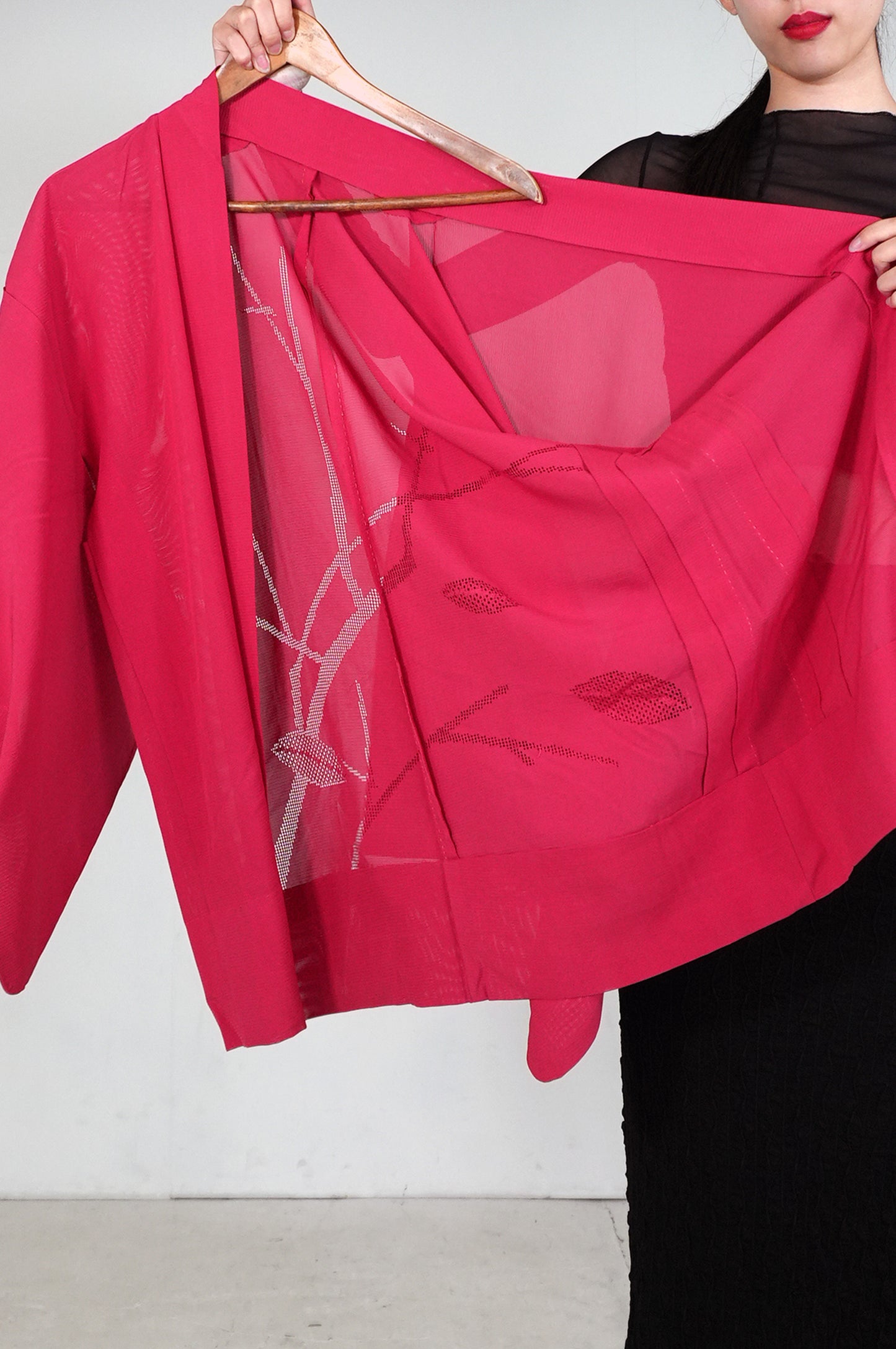 VINTAGE KWAII HAORI SHEER  "ro, aka, SHH028"