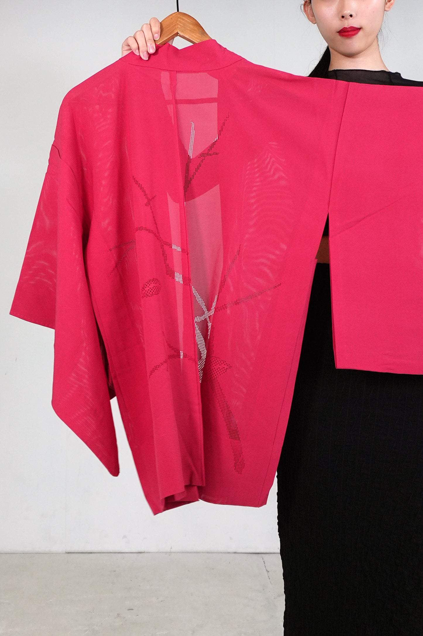 VINTAGE KWAII HAORI SHEER  "ro, aka, SHH028"