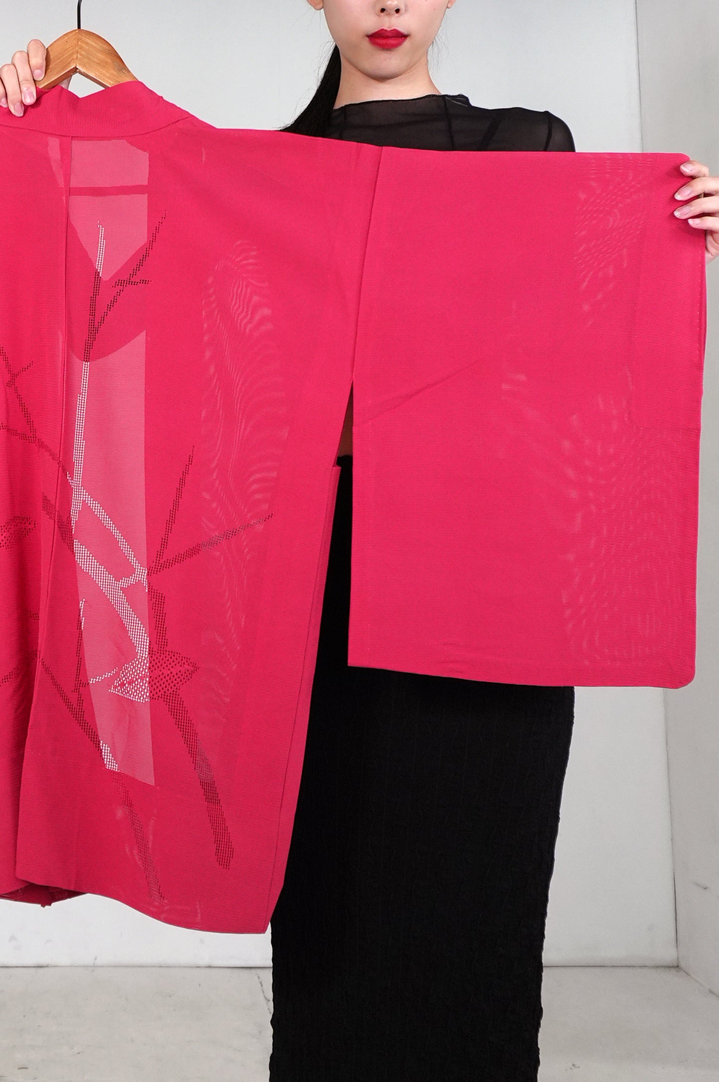 VINTAGE KWAII HAORI SHEER  "ro, aka, SHH028"