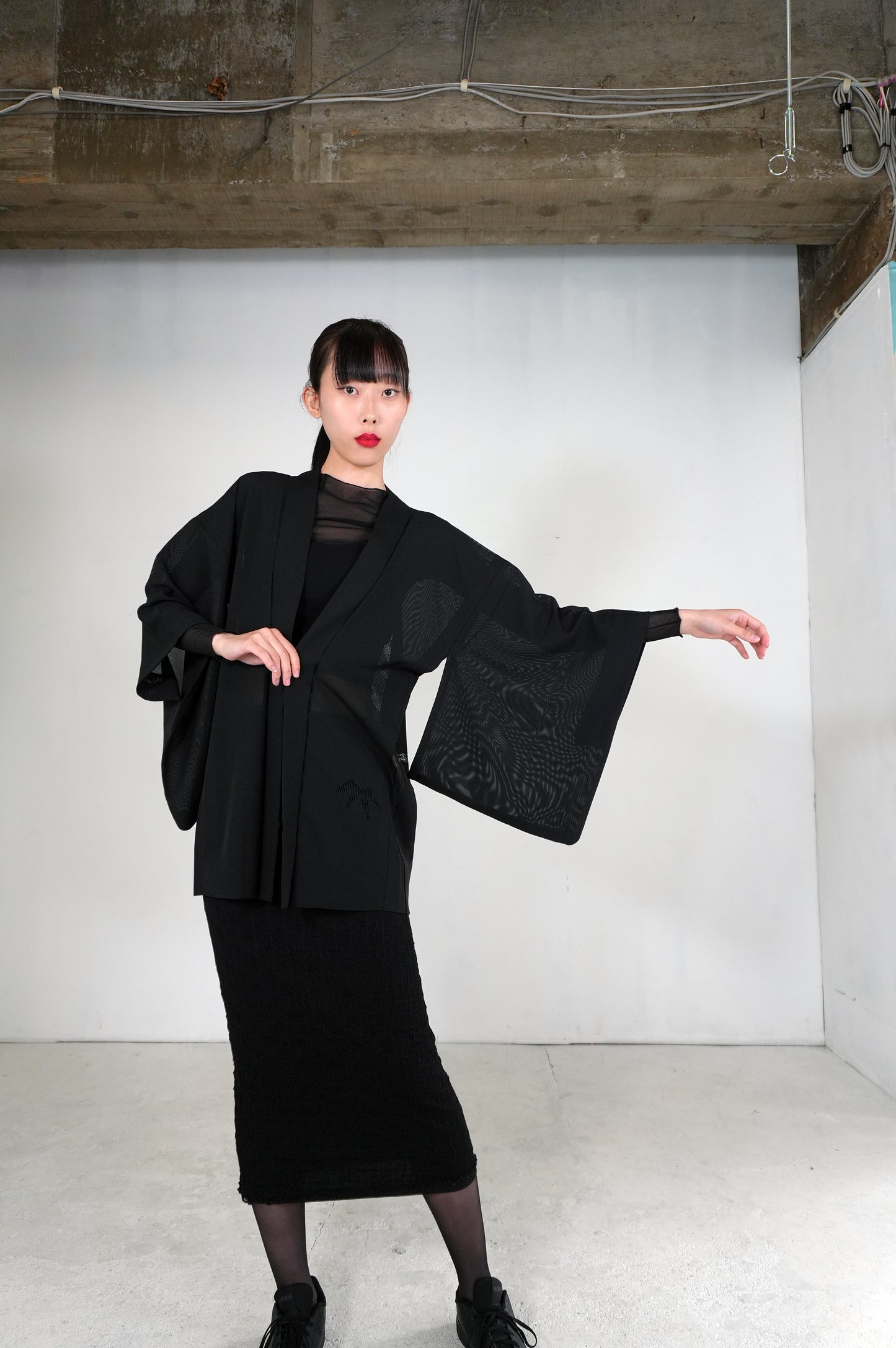 VINTAGE BLACK HAORI SHEER "ro, sasa-bamboo, SHH036"