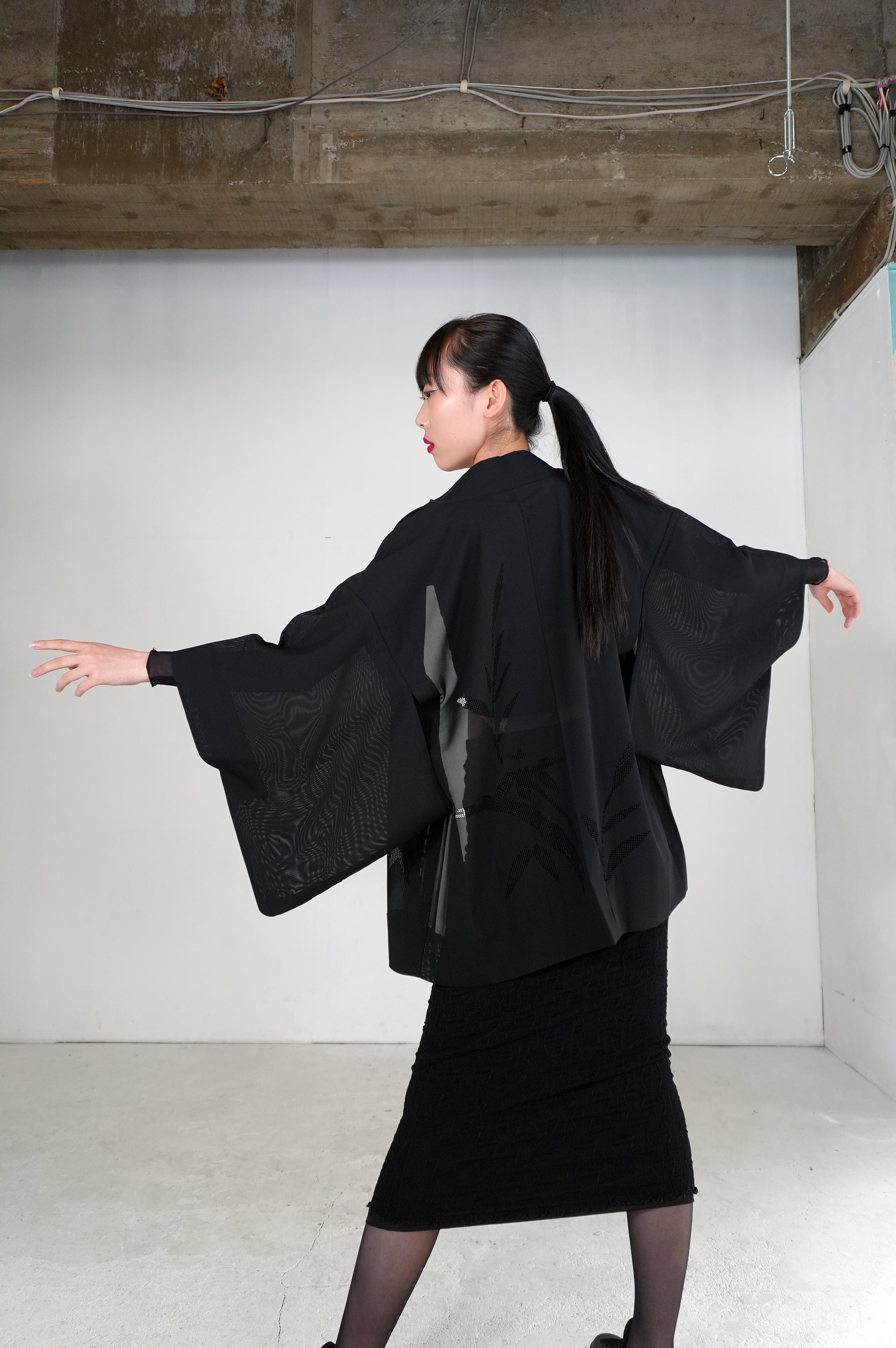 VINTAGE BLACK HAORI SHEER 