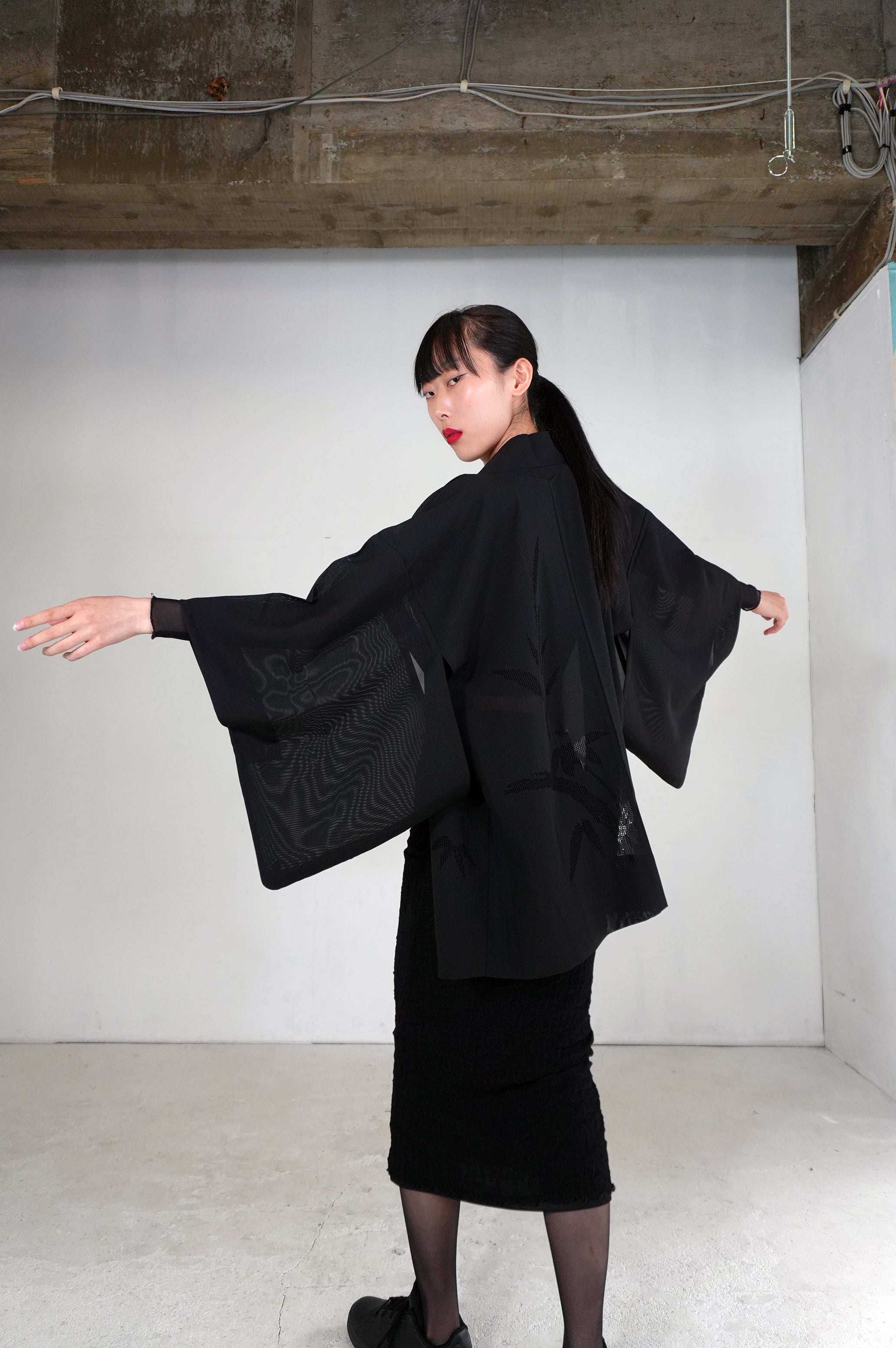 VINTAGE BLACK HAORI SHEER 