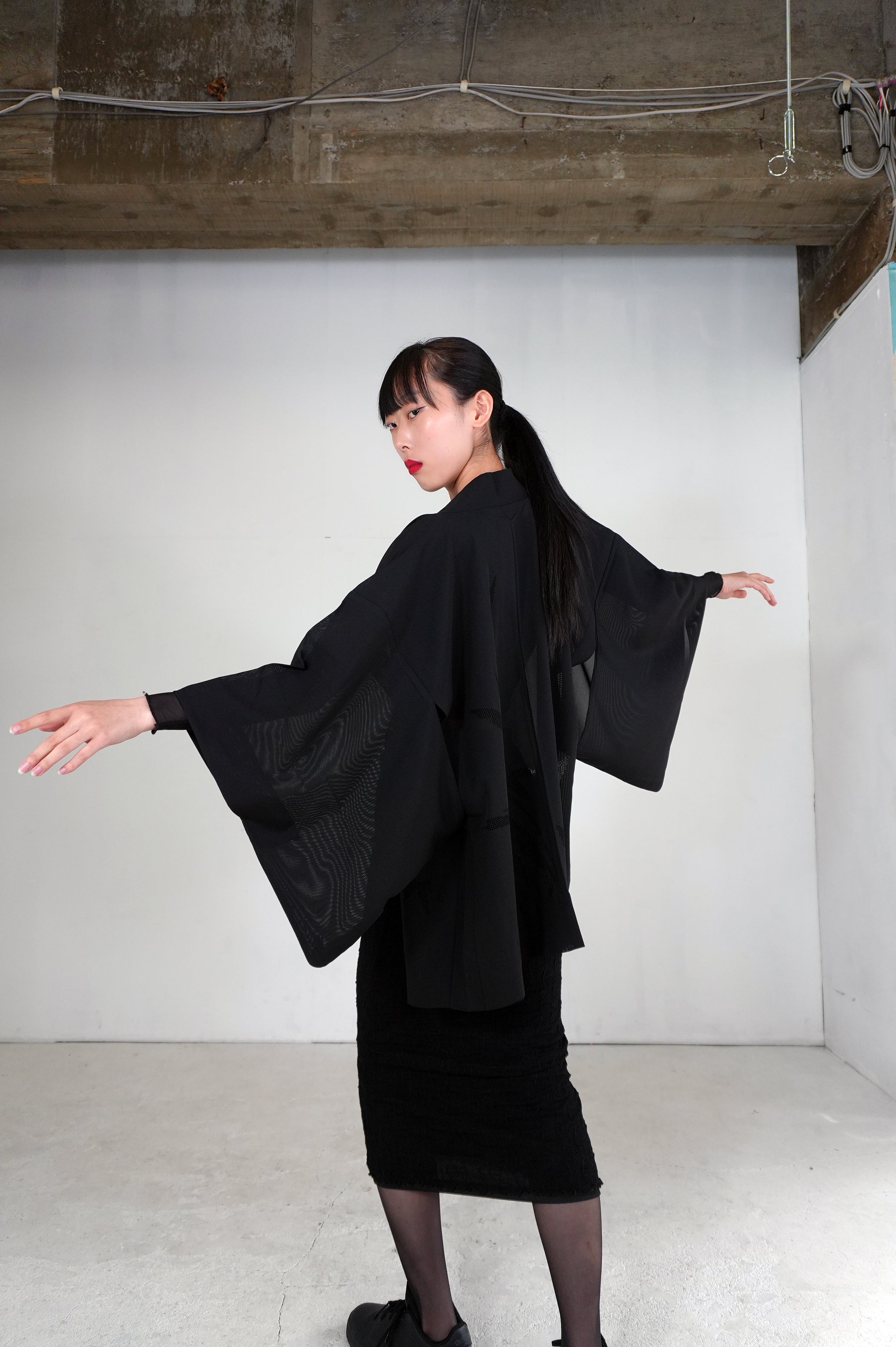 VINTAGE BLACK HAORI SHEER 
