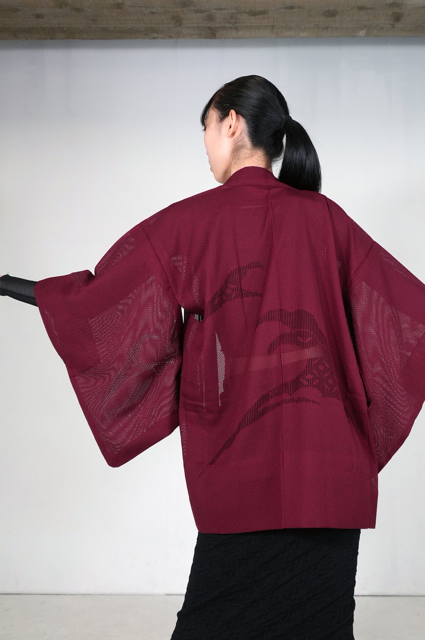 VINTAGE KAWAII HAORI SHEER "ara-sha, nami, akamurasaki, SHH032"