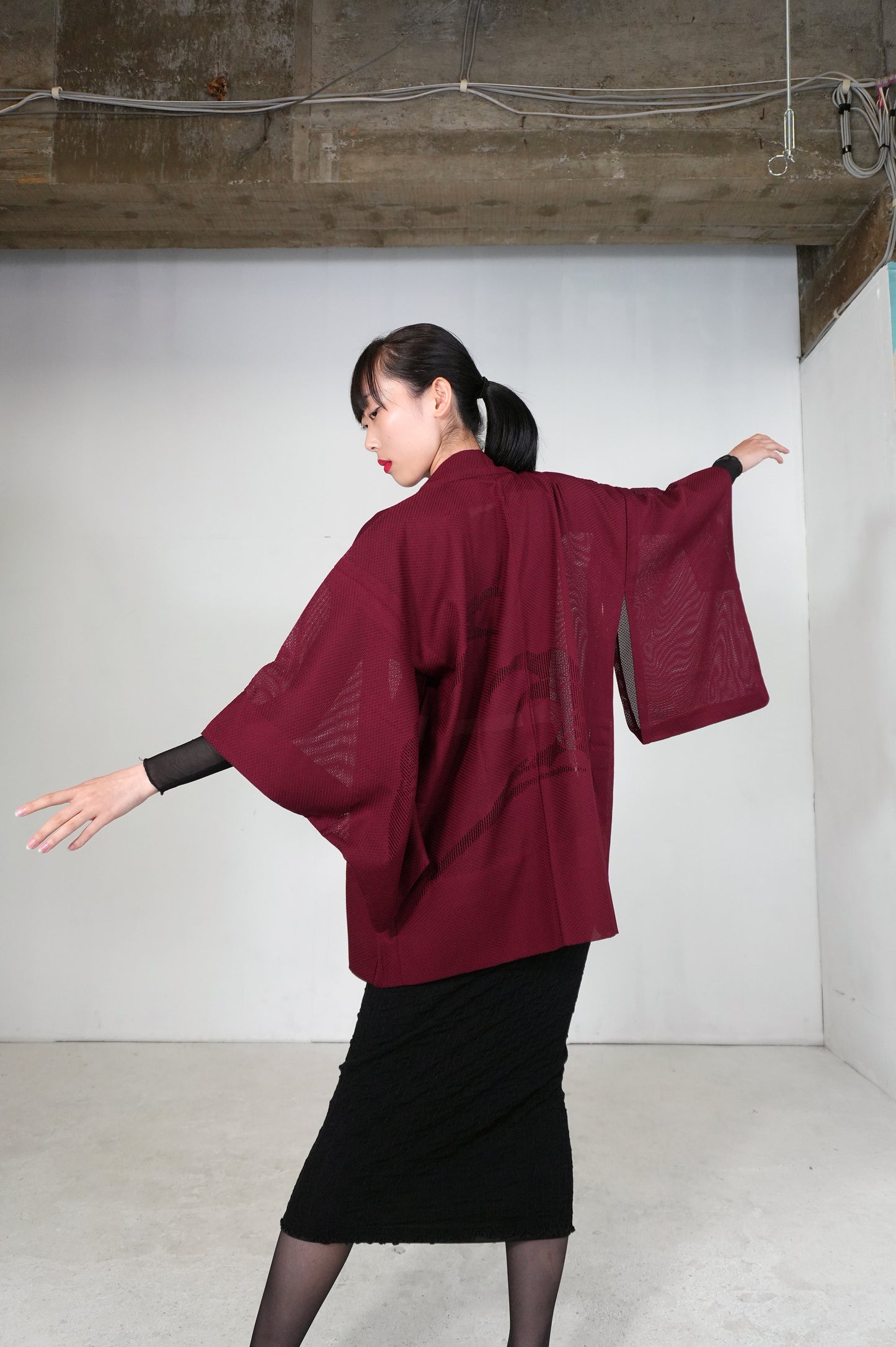 VINTAGE KAWAII HAORI SHEER "ara-sha, nami, akamurasaki, SHH032"