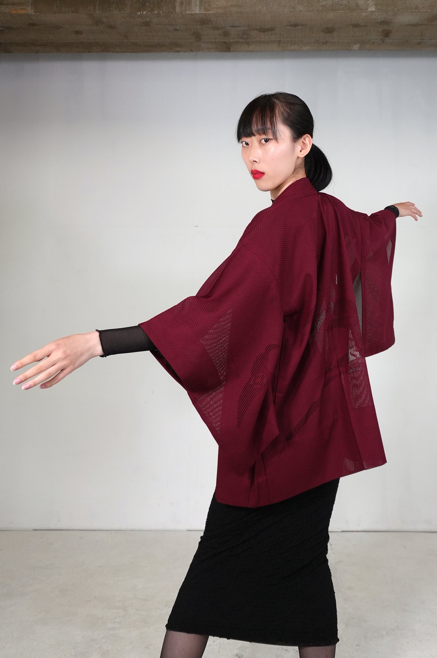 VINTAGE KAWAII HAORI SHEER "ara-sha, nami, akamurasaki, SHH032"