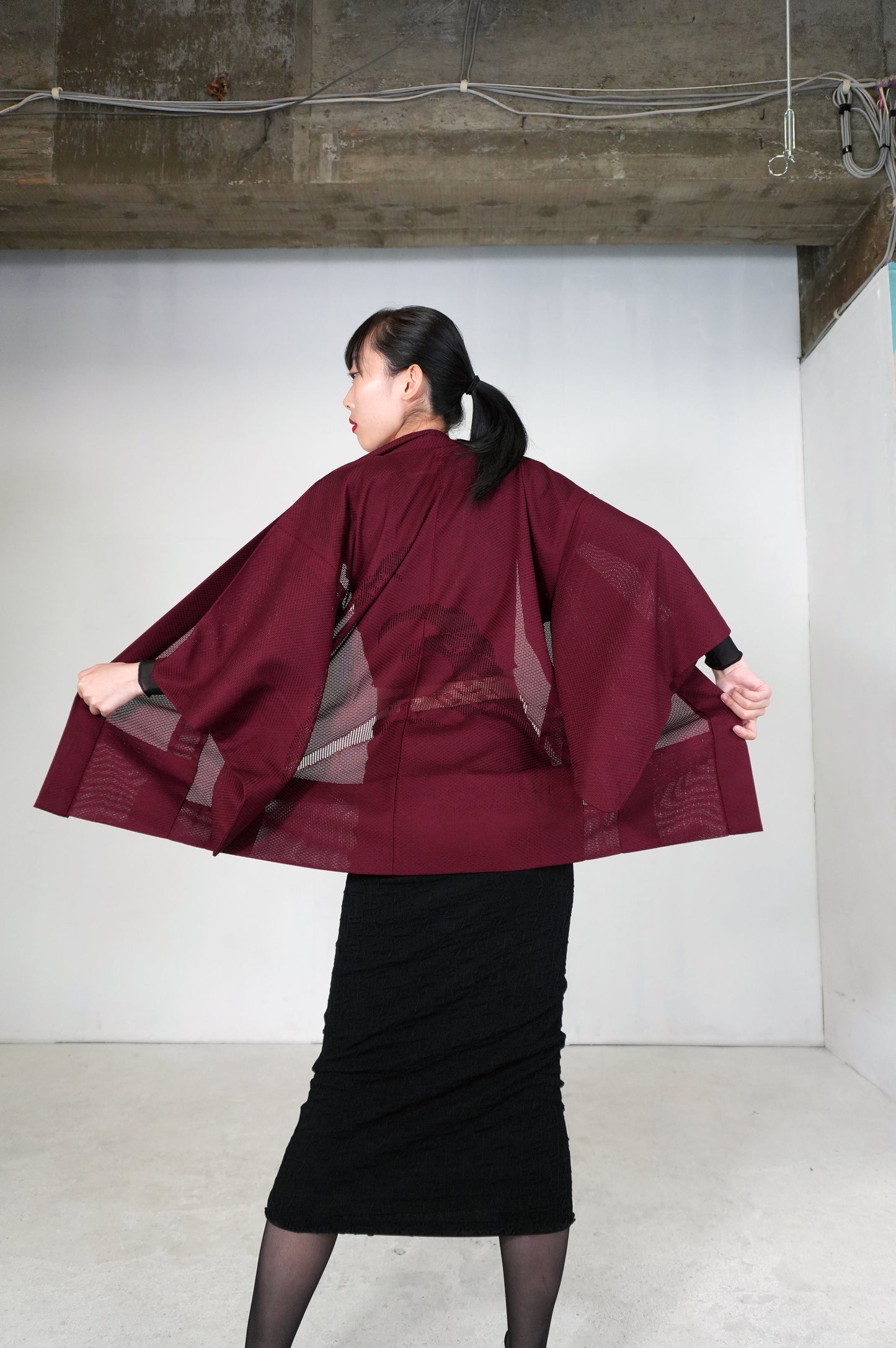 VINTAGE KAWAII HAORI SHEER "ara-sha, nami, akamurasaki, SHH032"