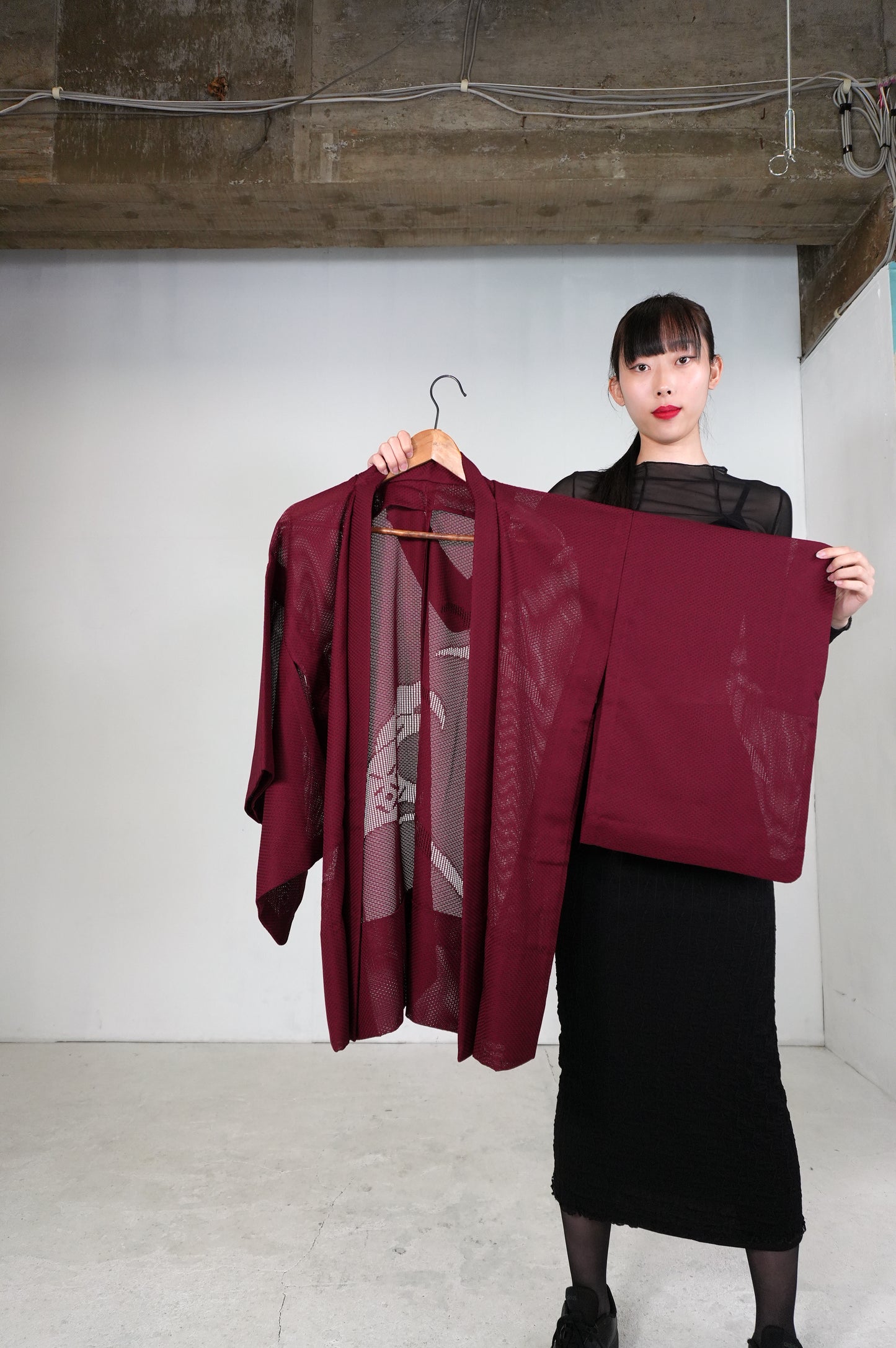 VINTAGE KAWAII HAORI SHEER "ara-sha, nami, akamurasaki, SHH032"