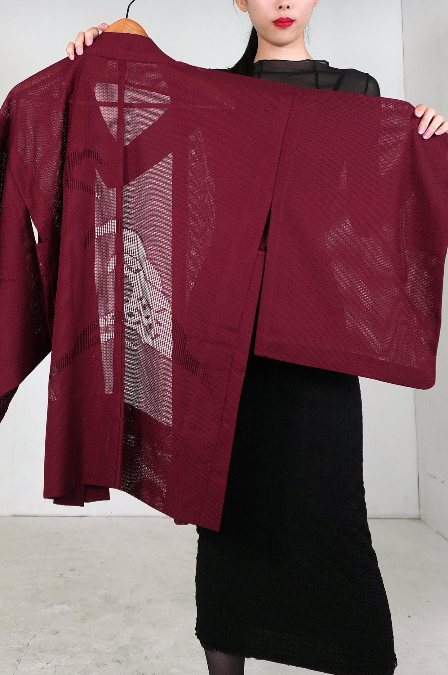 VINTAGE KAWAII HAORI SHEER "ara-sha, nami, akamurasaki, SHH032"