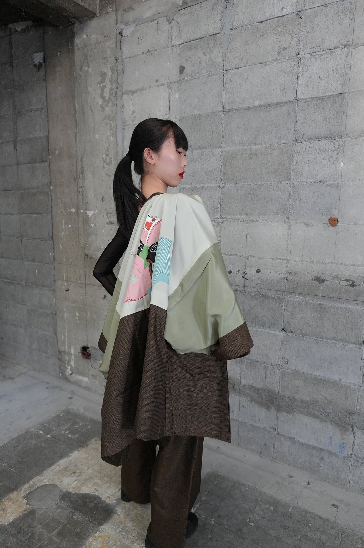 Oshima Tsumugi HAORI  and KIMONO elastic waist pants upcycled from Japanese kimono" ASB006"