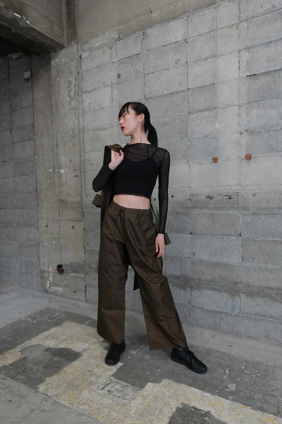 Oshima Tsumugi HAORI  and KIMONO elastic waist pants upcycled from Japanese kimono" ASB006"