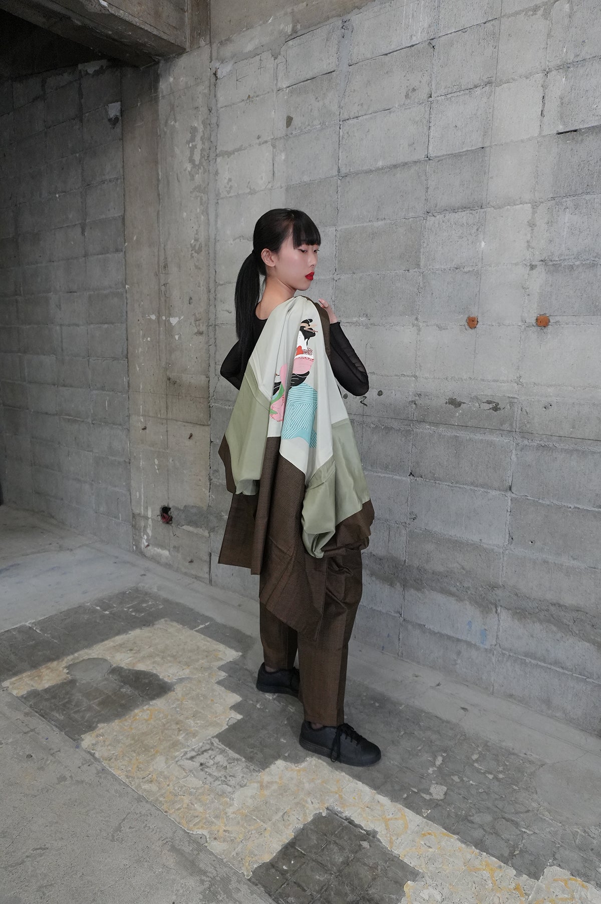 Oshima Tsumugi HAORI  and KIMONO elastic waist pants upcycled from Japanese kimono" ASB006"