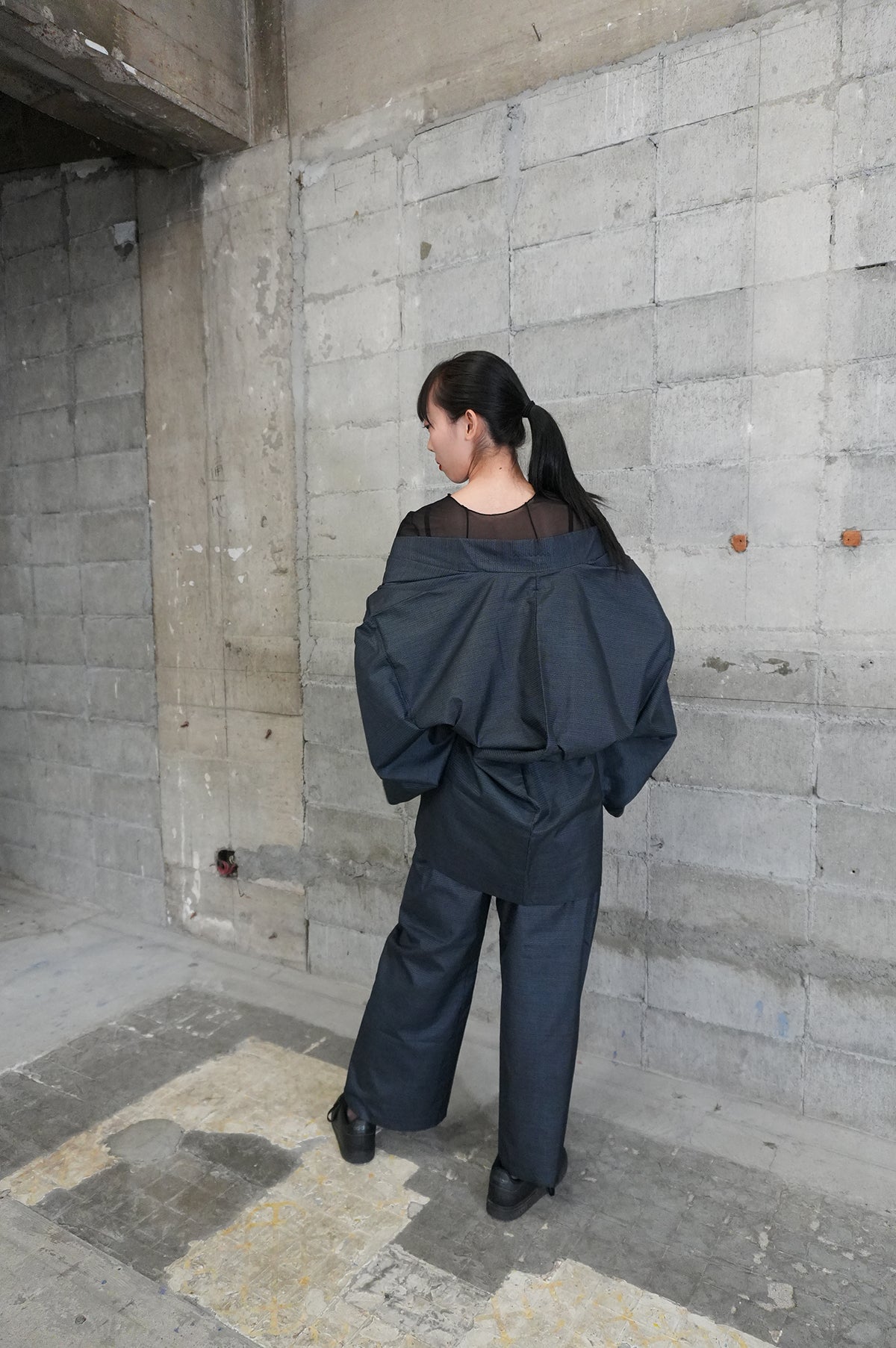 Oshima Tsumugi HAORI  and KIMONO elastic waist pants upcycled from Japanese kimono"taka, ASB002"version 2