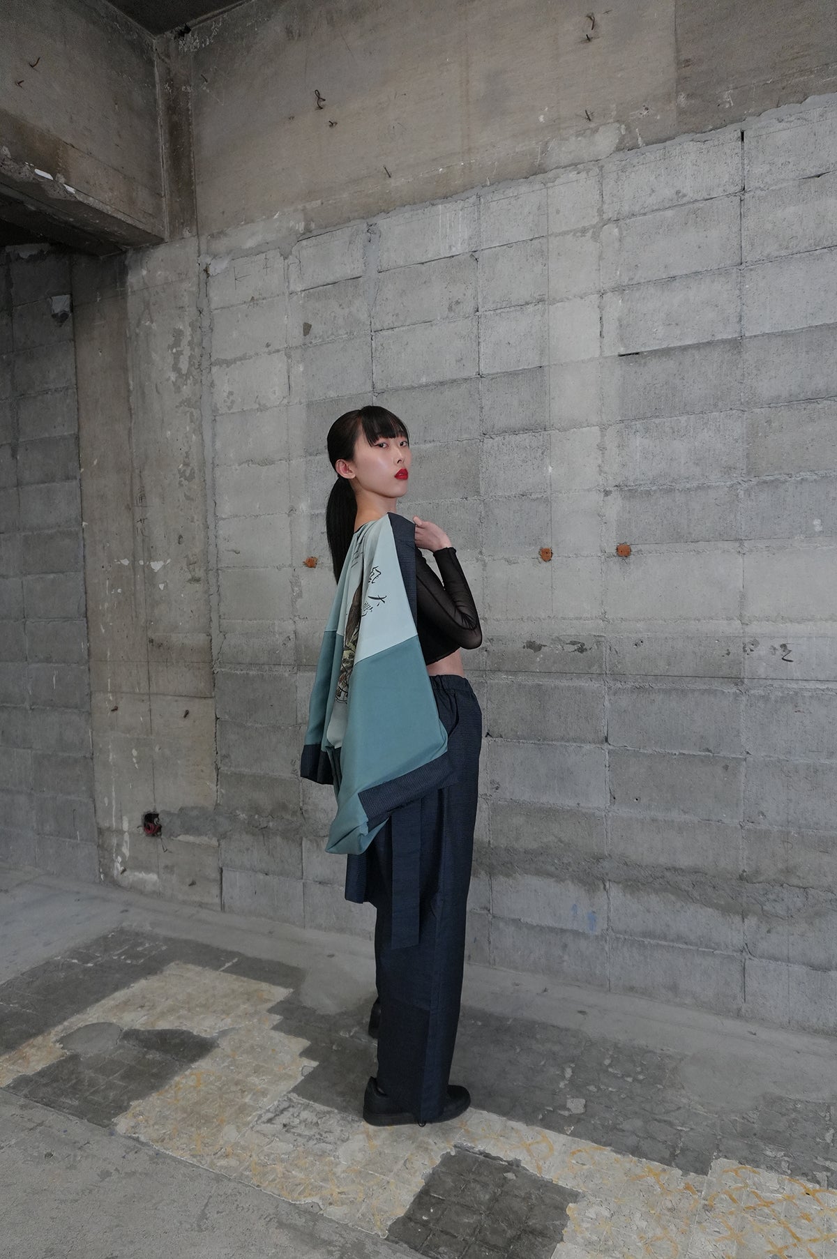 Oshima Tsumugi HAORI  and KIMONO elastic waist pants upcycled from Japanese kimono"taka, ASB002"version 2