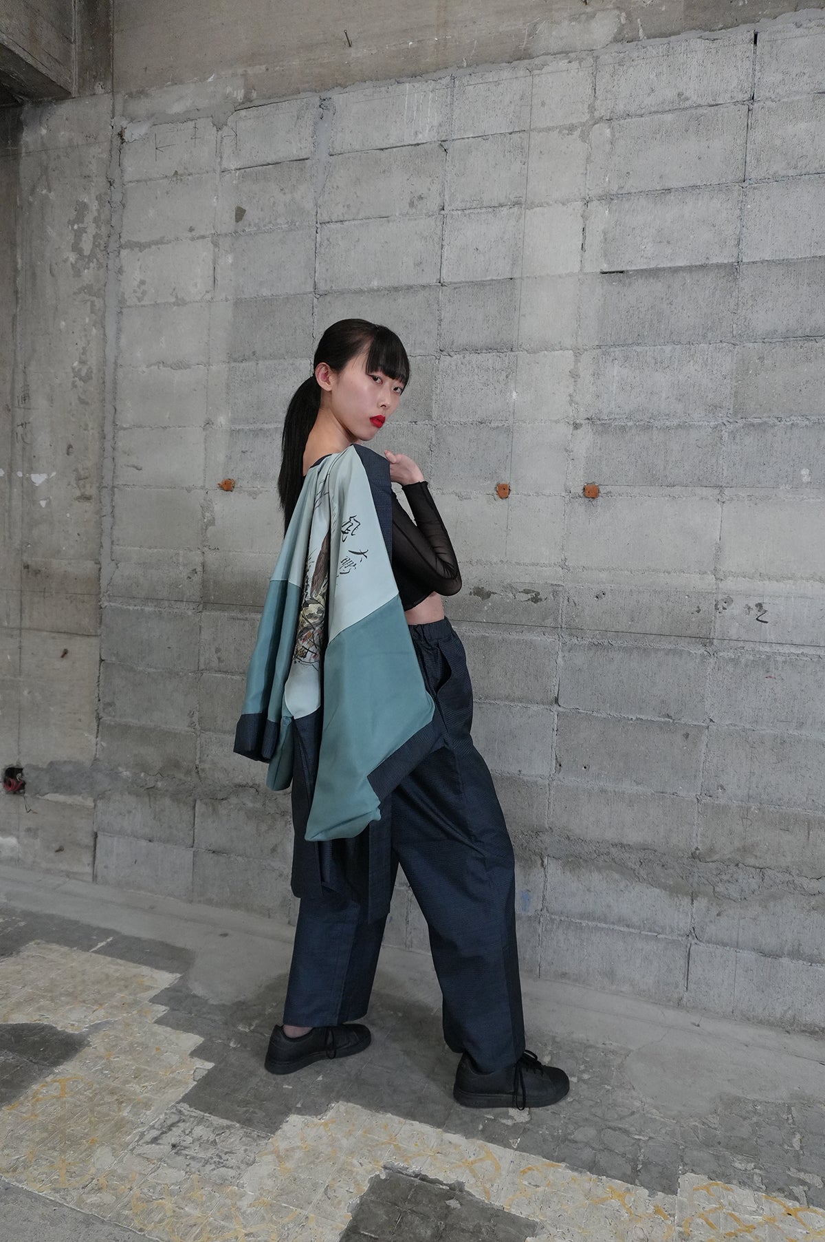 Oshima Tsumugi HAORI  and KIMONO elastic waist pants upcycled from Japanese kimono"taka, ASB002"version 2