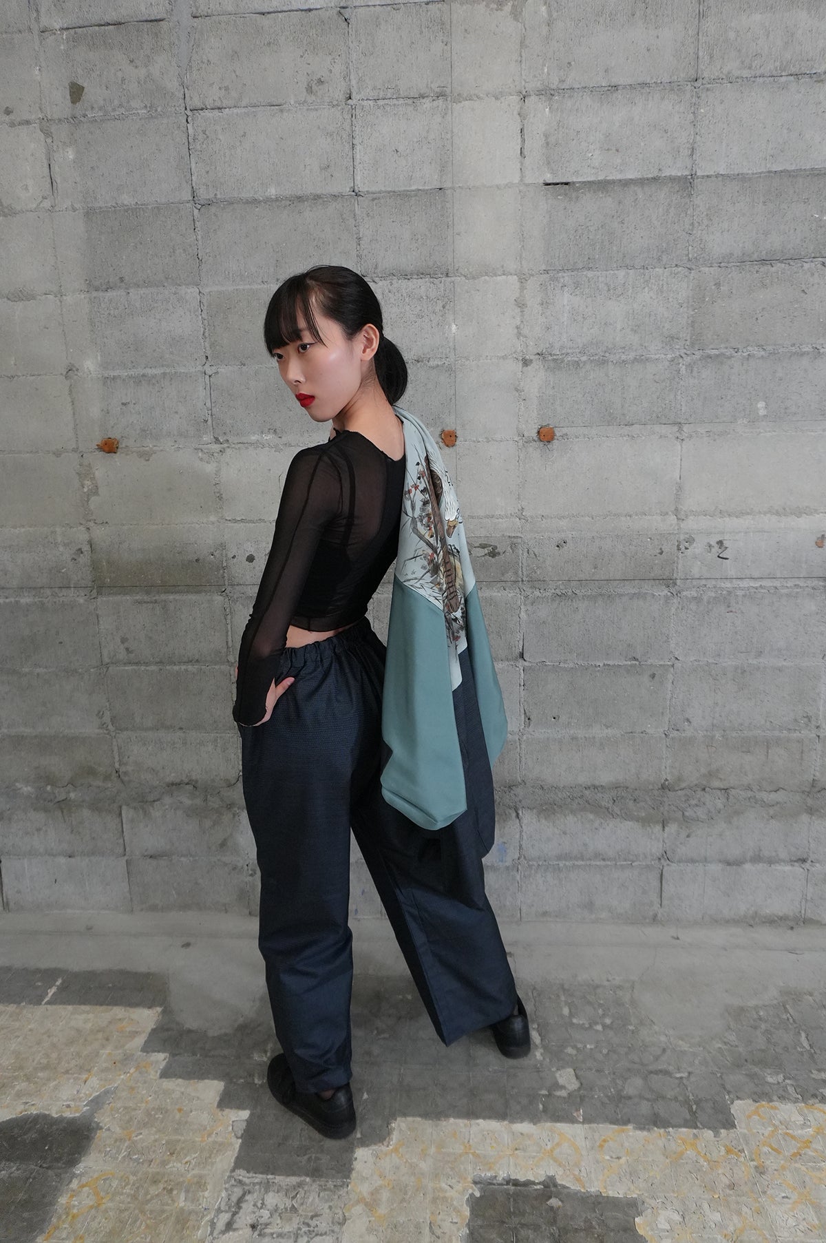 Oshima Tsumugi HAORI  and KIMONO elastic waist pants upcycled from Japanese kimono"taka, ASB002"version 2