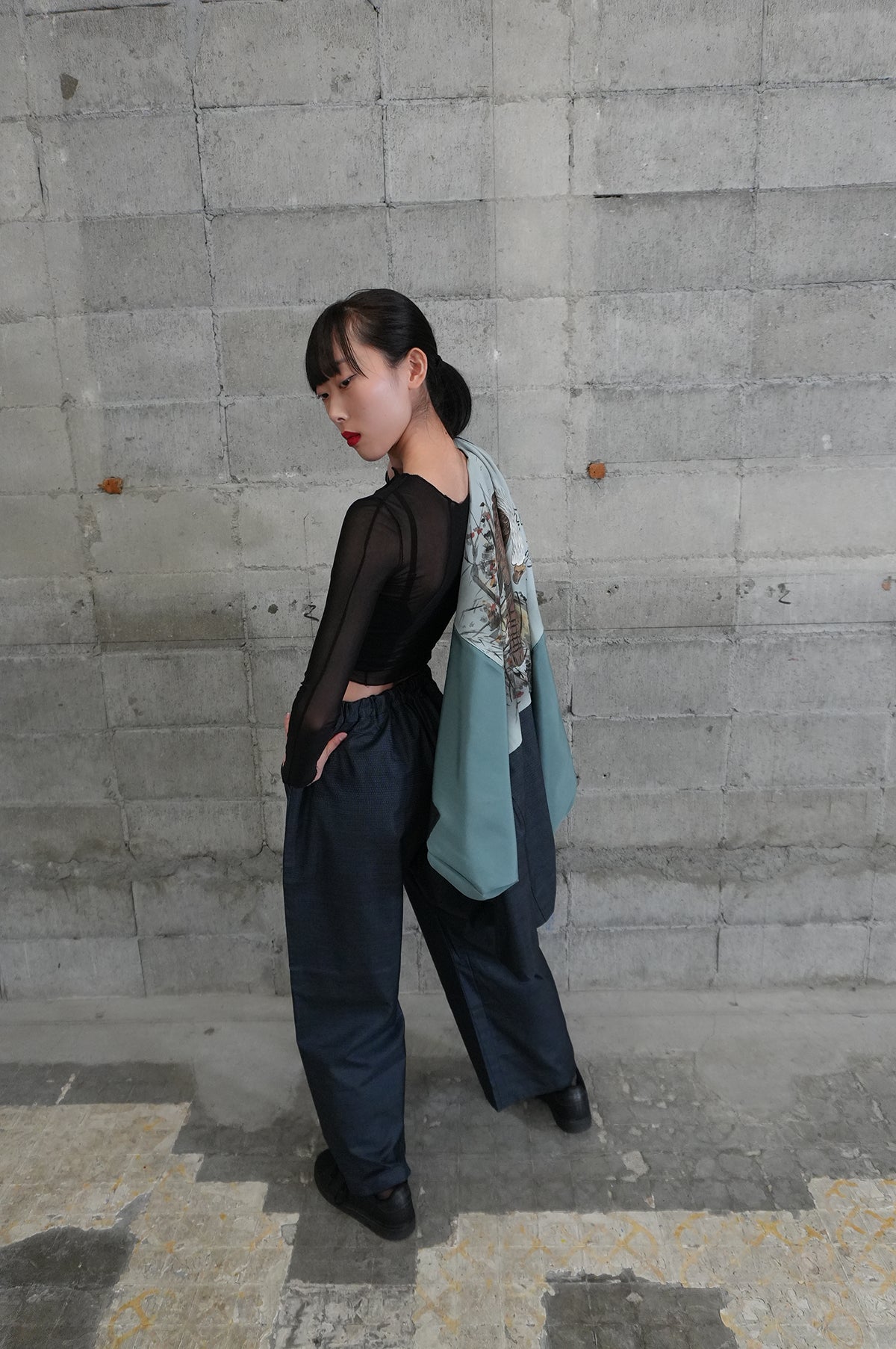 Oshima Tsumugi HAORI  and KIMONO elastic waist pants upcycled from Japanese kimono"taka, ASB002"version 2