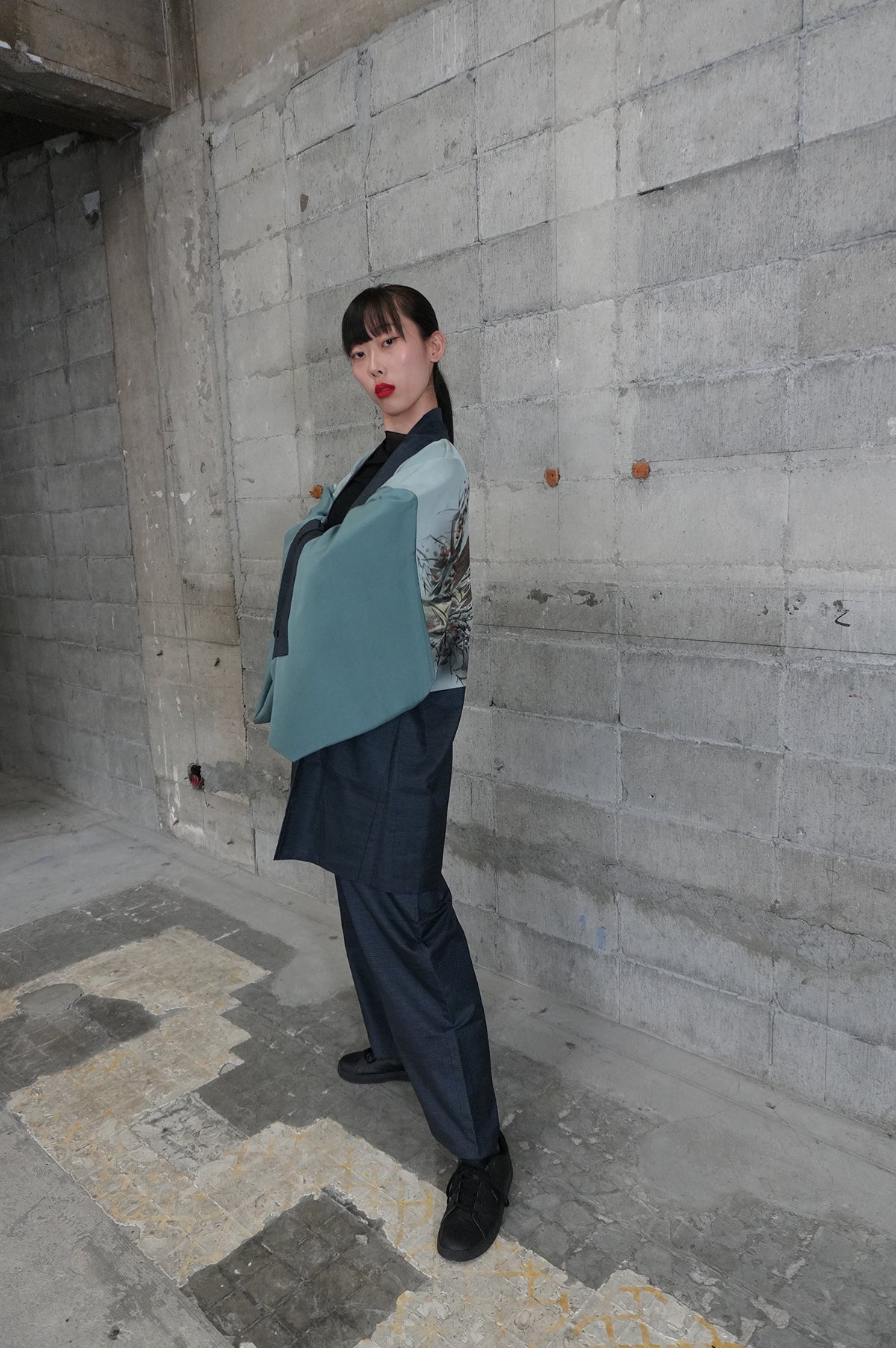 Oshima Tsumugi HAORI  and KIMONO elastic waist pants upcycled from Japanese kimono"taka, ASB002"version 2