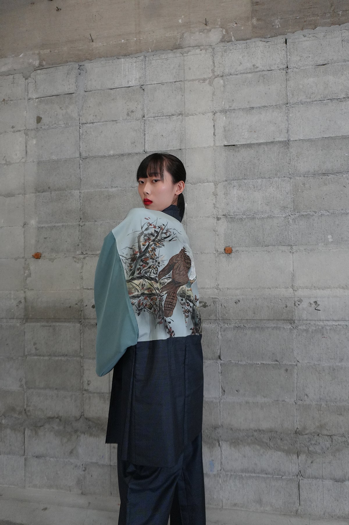 Oshima Tsumugi HAORI  and KIMONO elastic waist pants upcycled from Japanese kimono"taka, ASB002"version 2