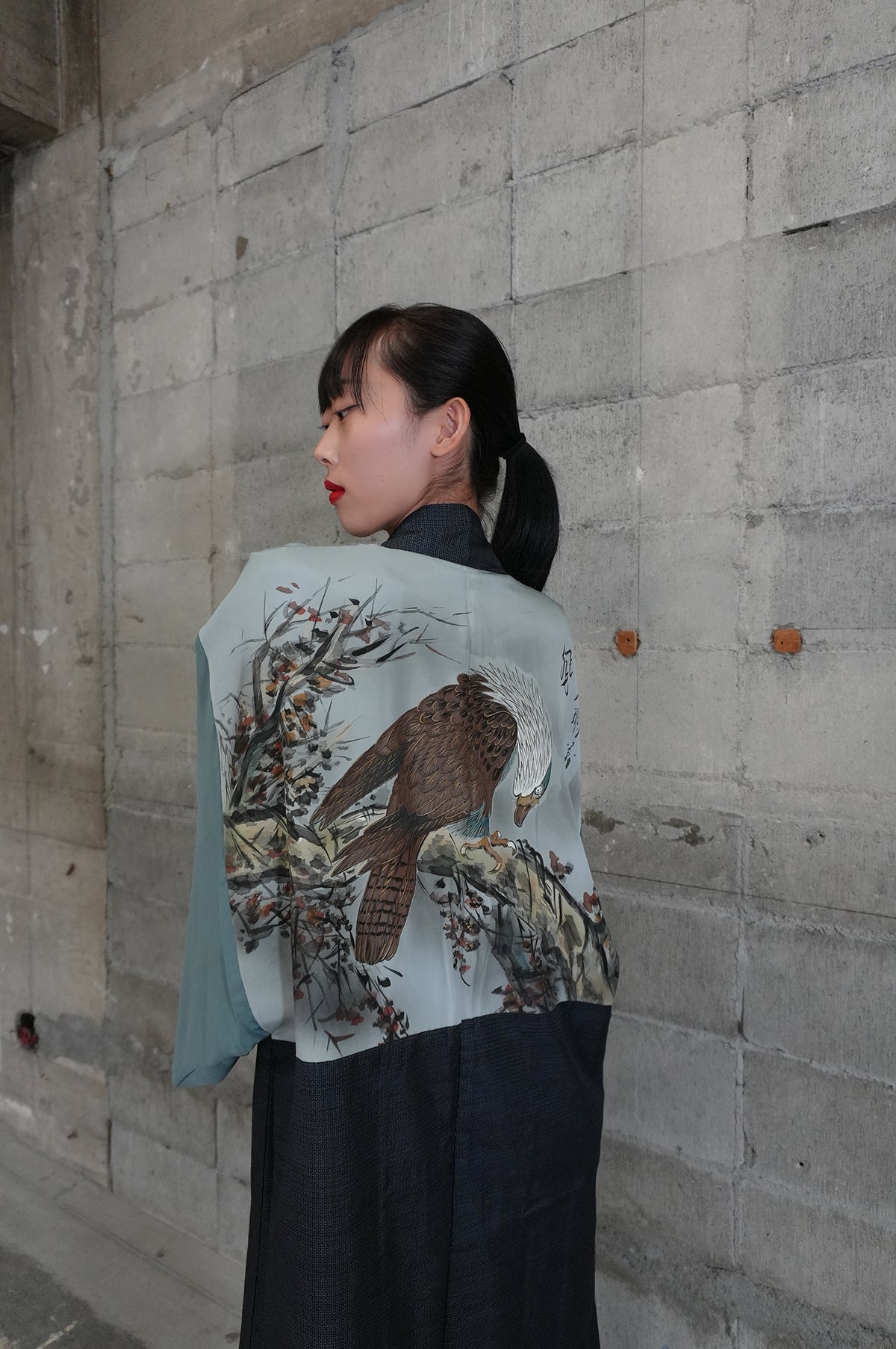 Oshima Tsumugi HAORI  and KIMONO elastic waist pants upcycled from Japanese kimono"taka, ASB002"version 2