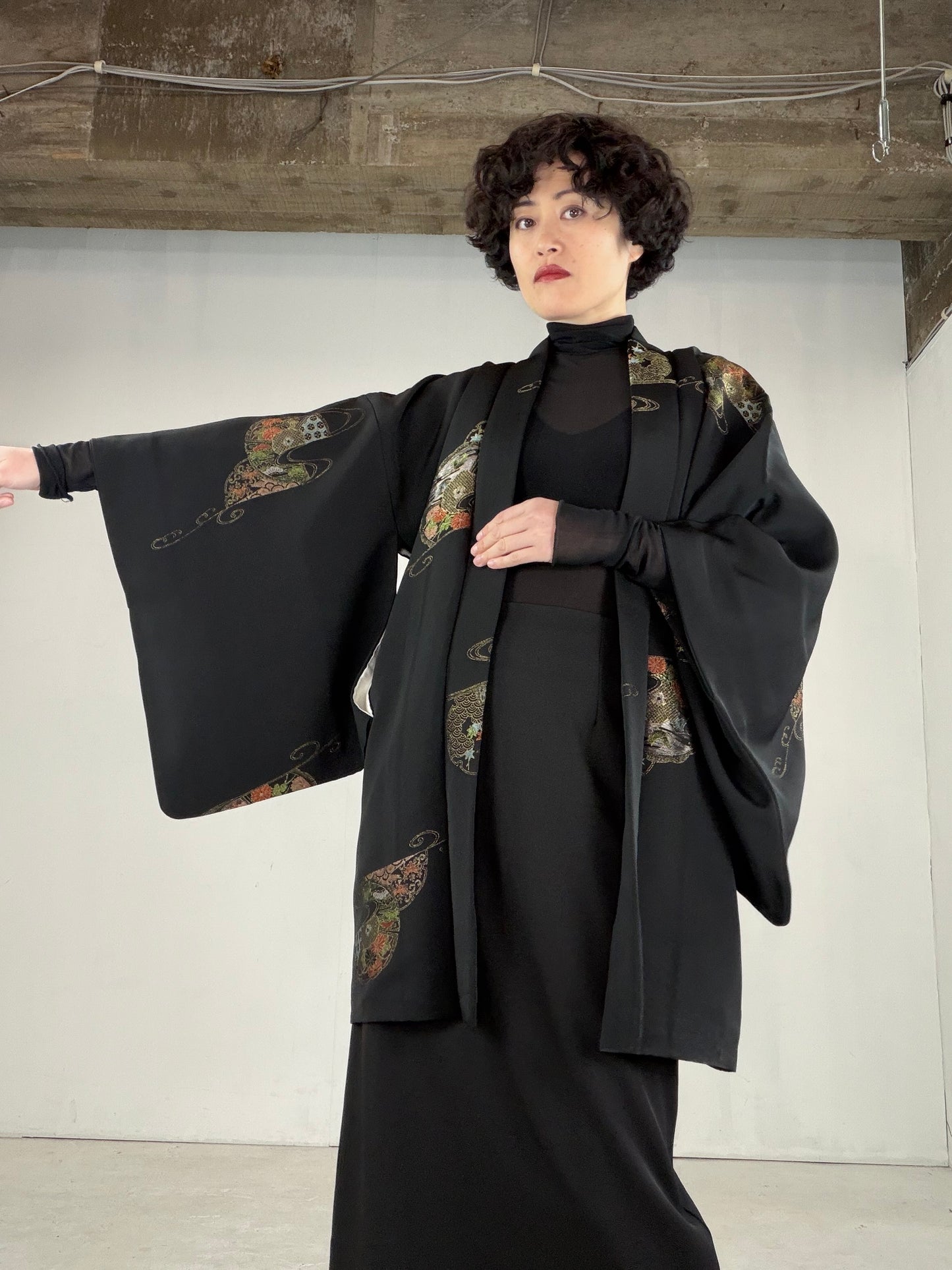 VINTAGE BLACK HAORI  "BLK151"