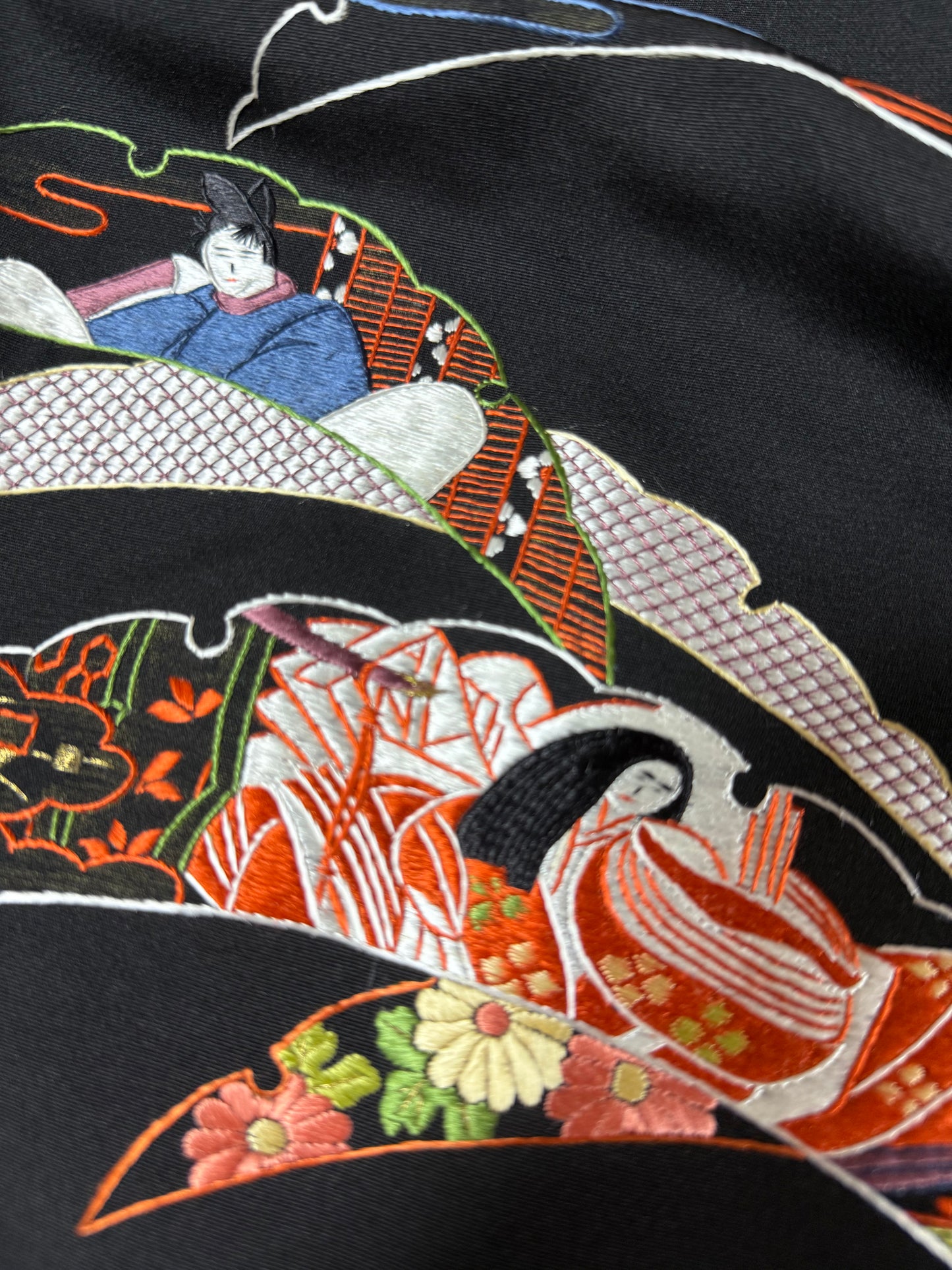 VINTAGE BLACK HAORI "heian, embroidery"