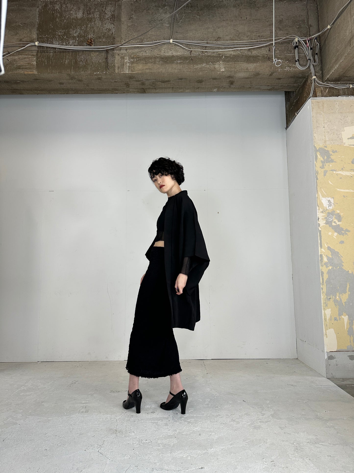 VINTAGE BLACK HAORI SHEER “ryusui_nadeshiko”