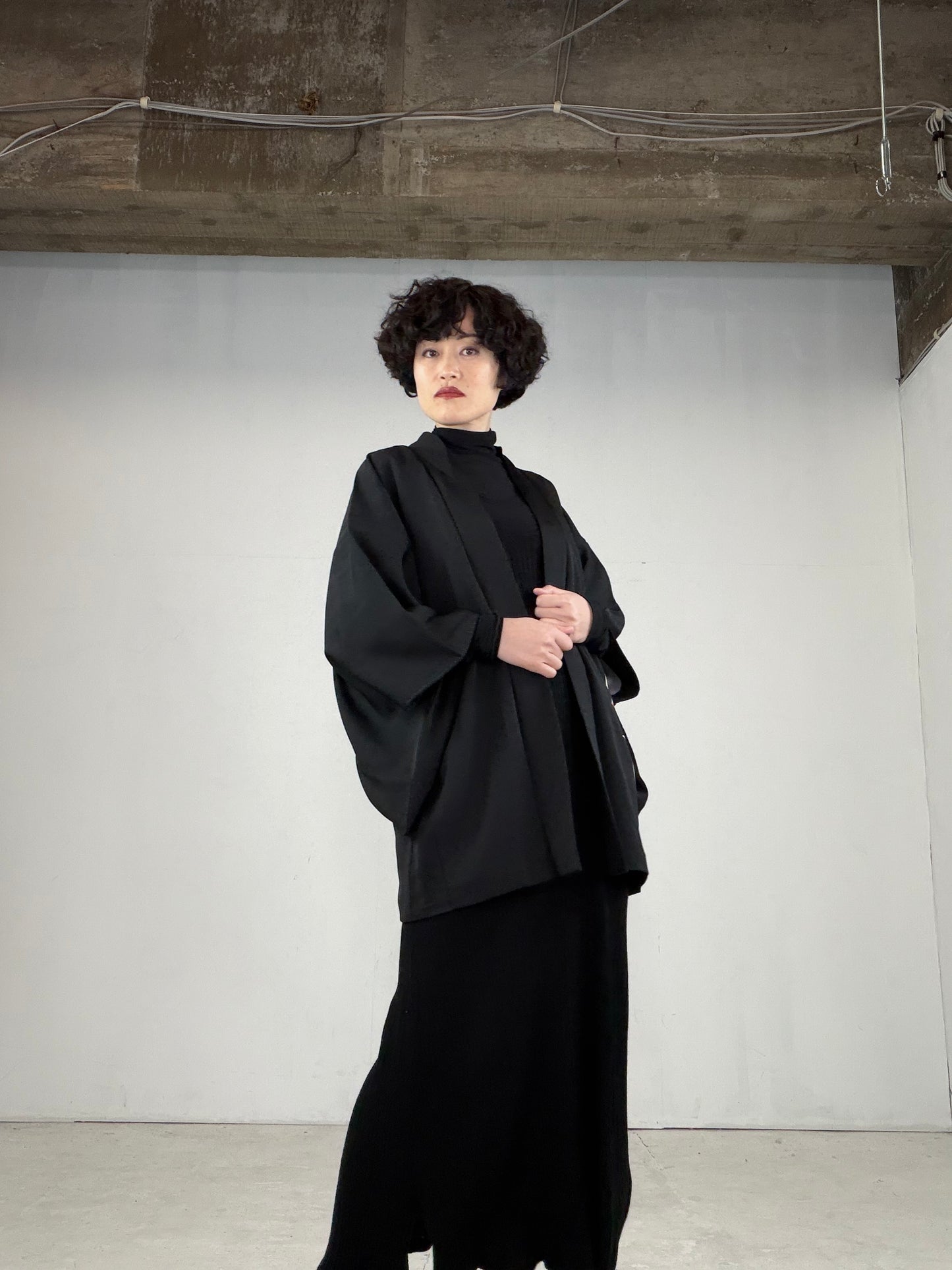 VINTAGE BLACK HAORI  "red, BLK141"