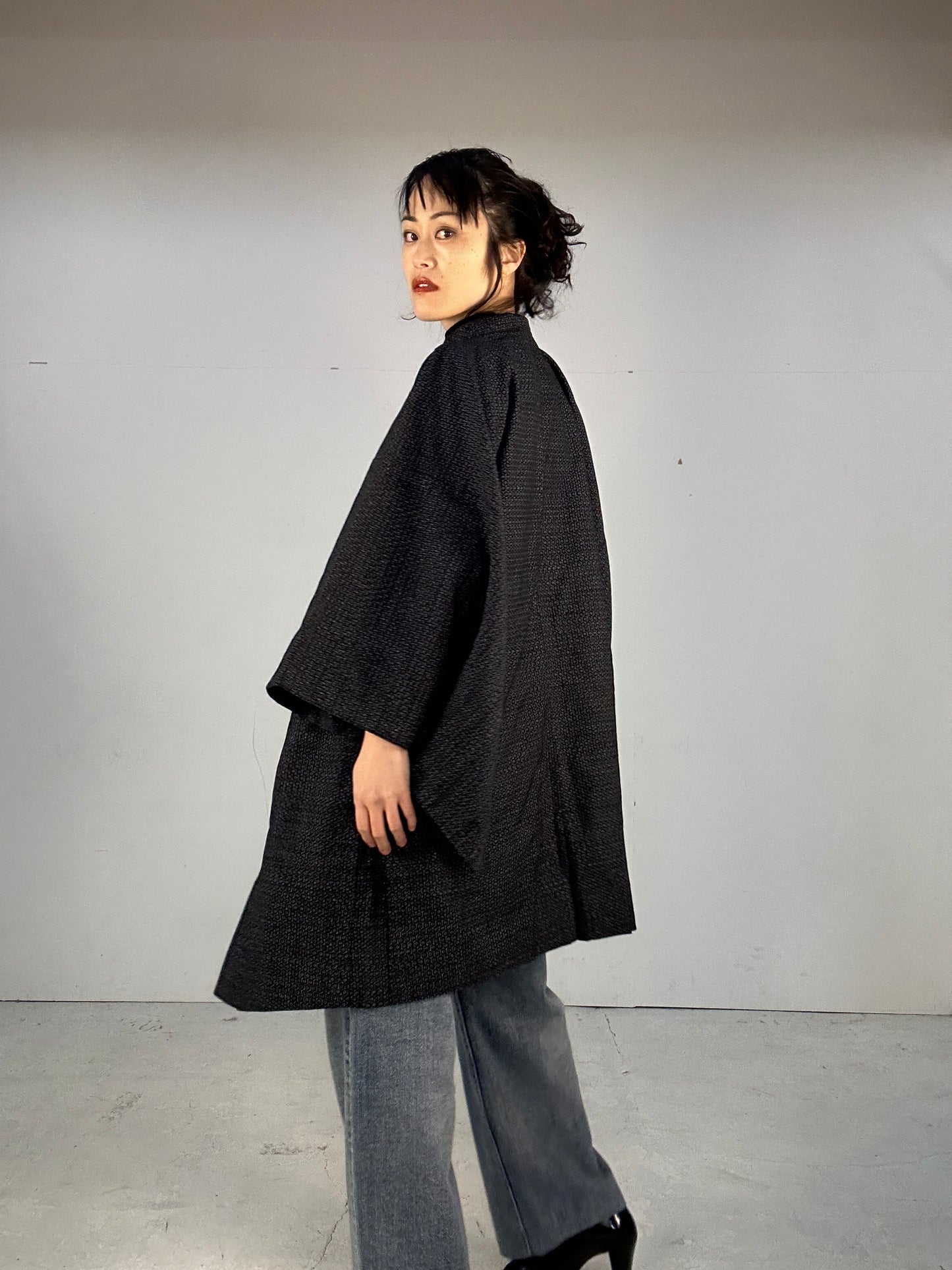 KAWAII HAORI oversized  "kasuri kuro"