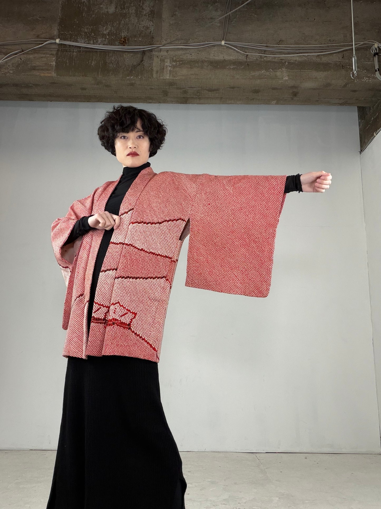 VINTAGE SHIBORI HAORI "matsu-pink, SIB101"*damage