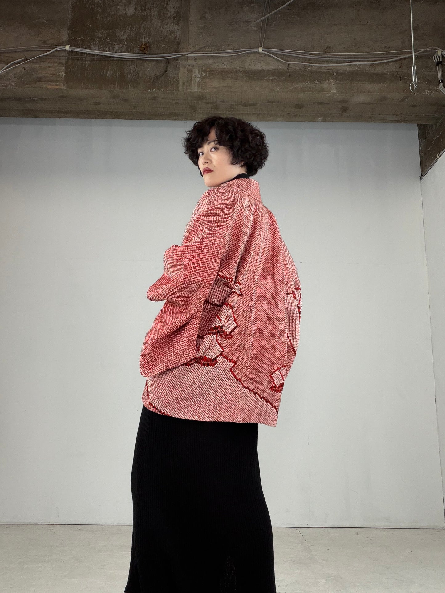 VINTAGE SHIBORI HAORI "matsu-pink, SIB101"*damage