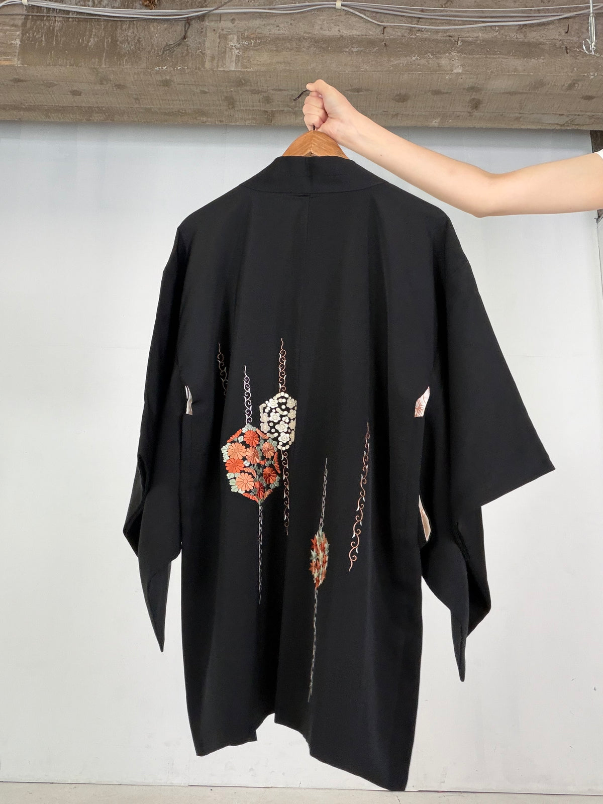 VINTAGE BLACK HAORI  "embroidery, BLK207"