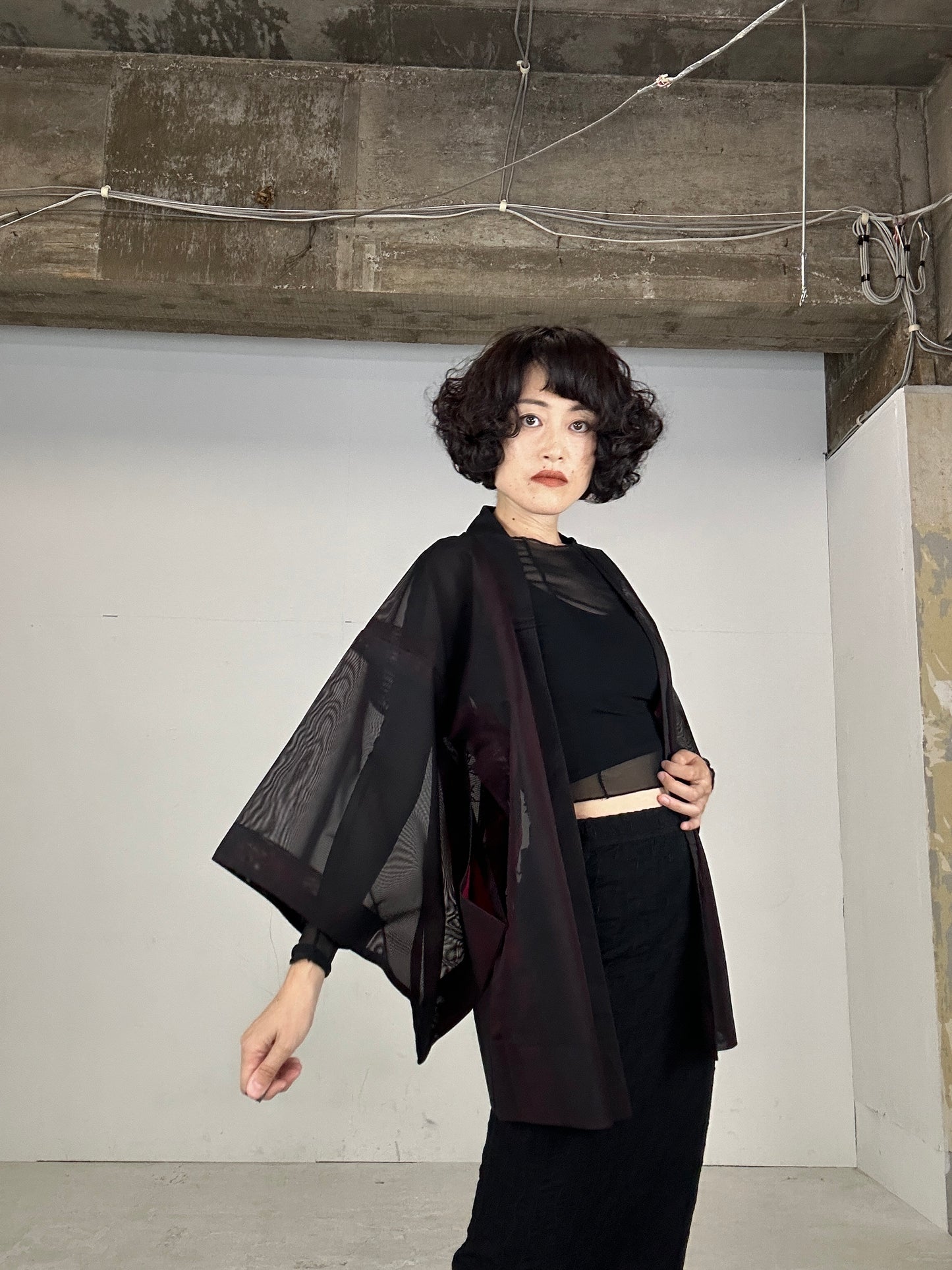 VINTAGE BLACK HAORI SHEER “aka konomi ha"