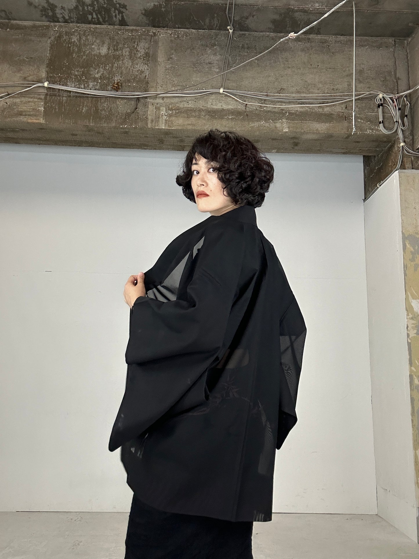 VINTAGE BLACK HAORI SHEER “aka 005 jyumoku"