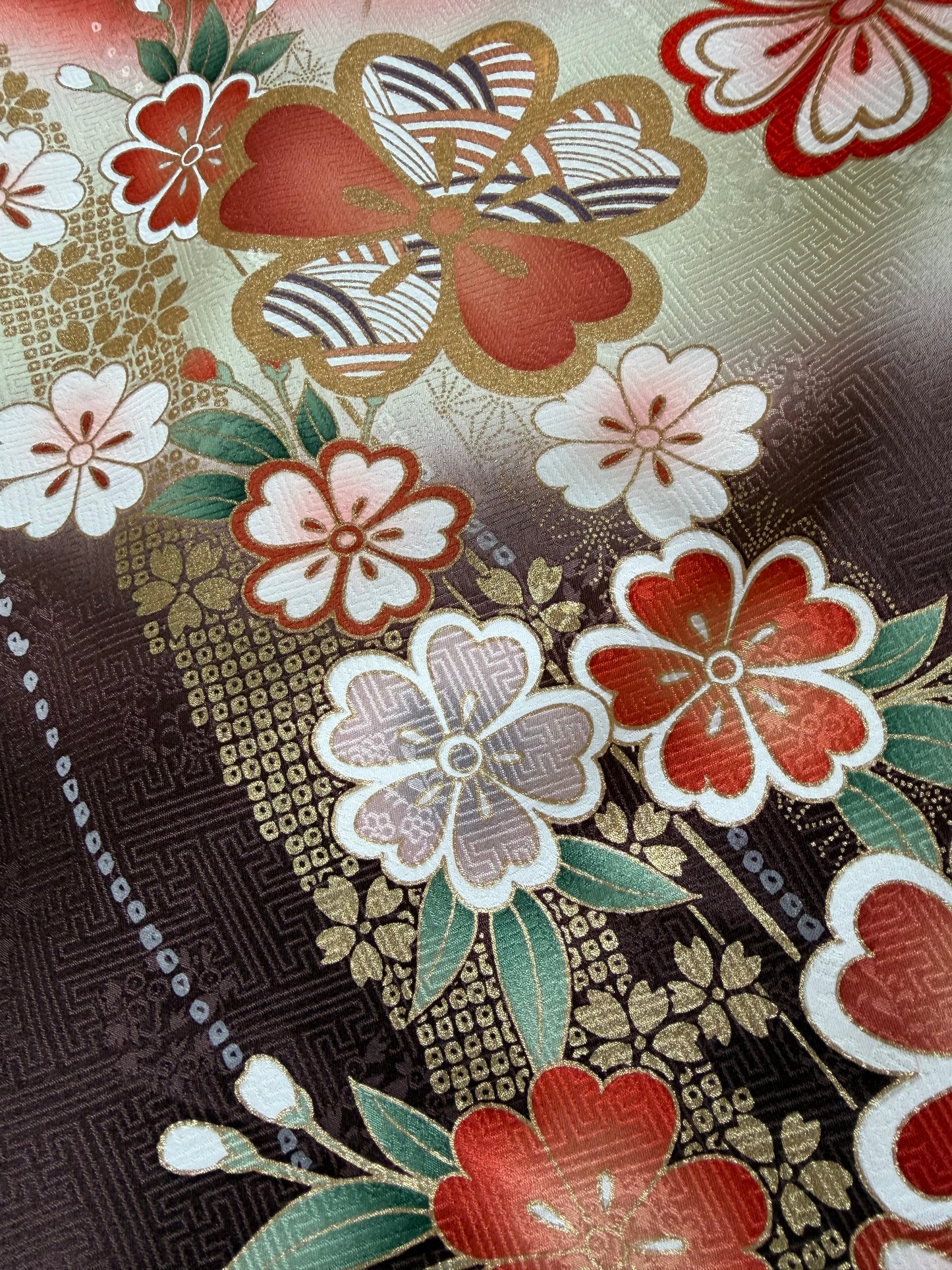 Furisode Kimono Dress Gown with String Belt – Upcycled from Vintage Japanese Kimono "red, cha, DRE037"