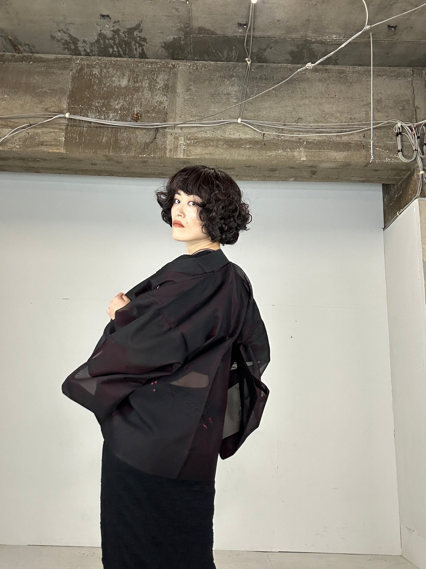 VINTAGE BLACK HAORI SHEER “aka konomi ha"