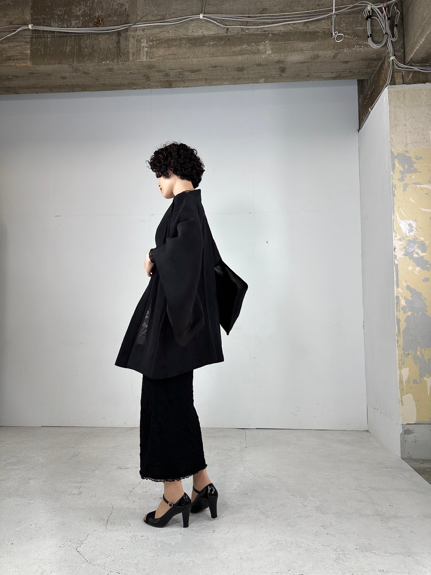 BLACK HAORI SHEER "hagi"