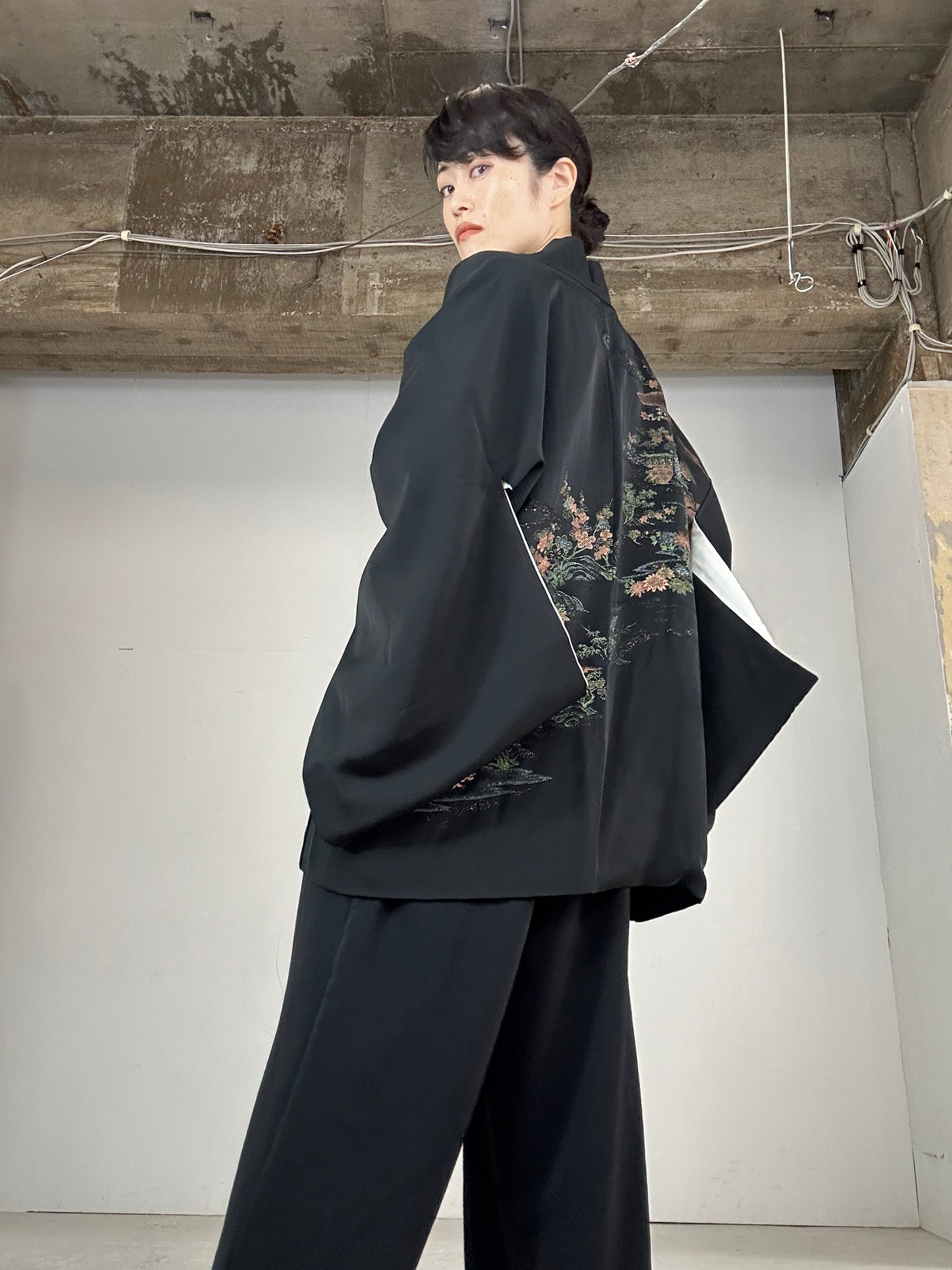 VINTAGE BLACK HAORI "gin no"