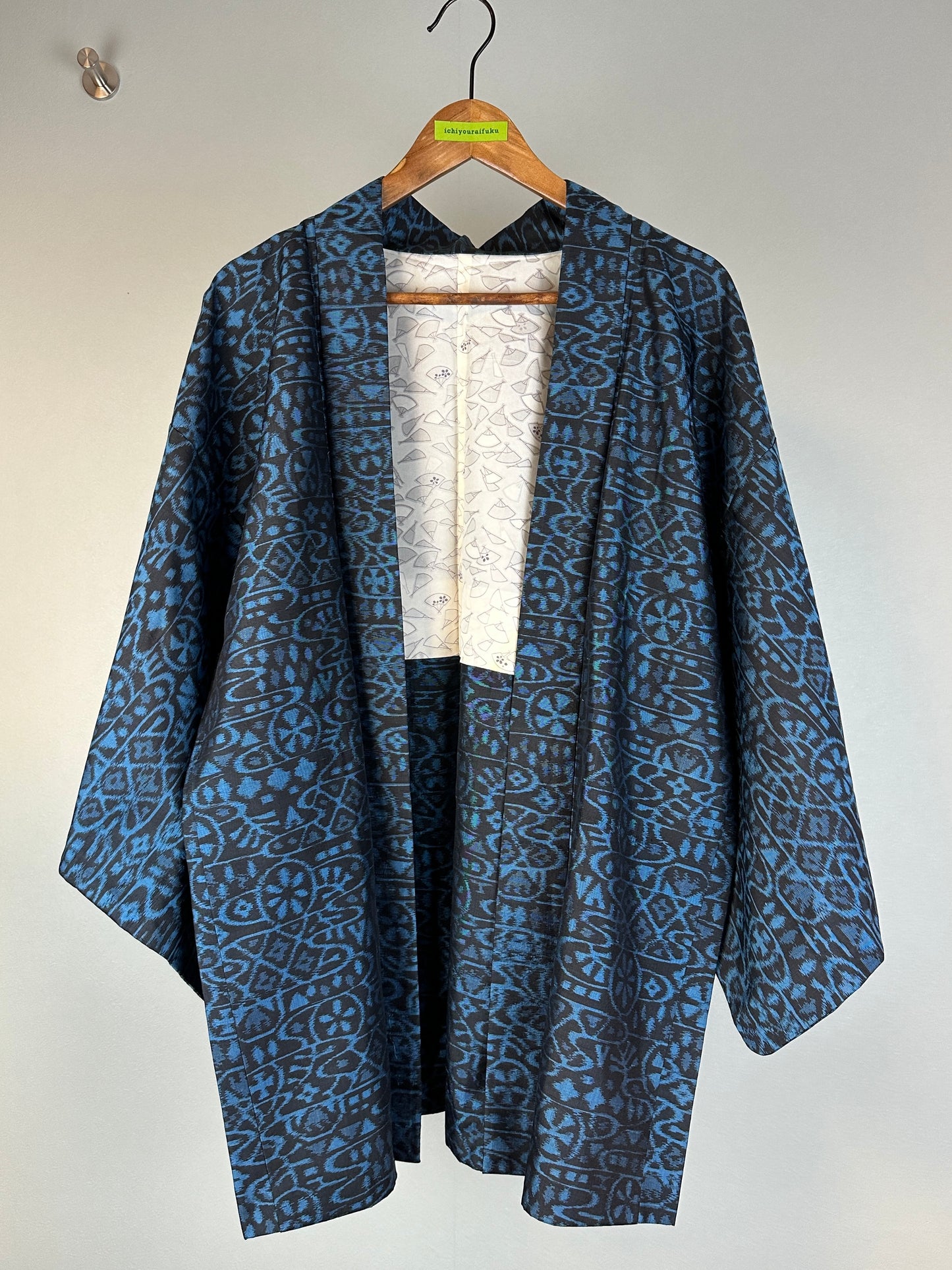 06blue Tsumugi HAORI and KIMONO elastic waist pants upcycled from Japanese kimono(Unisex)