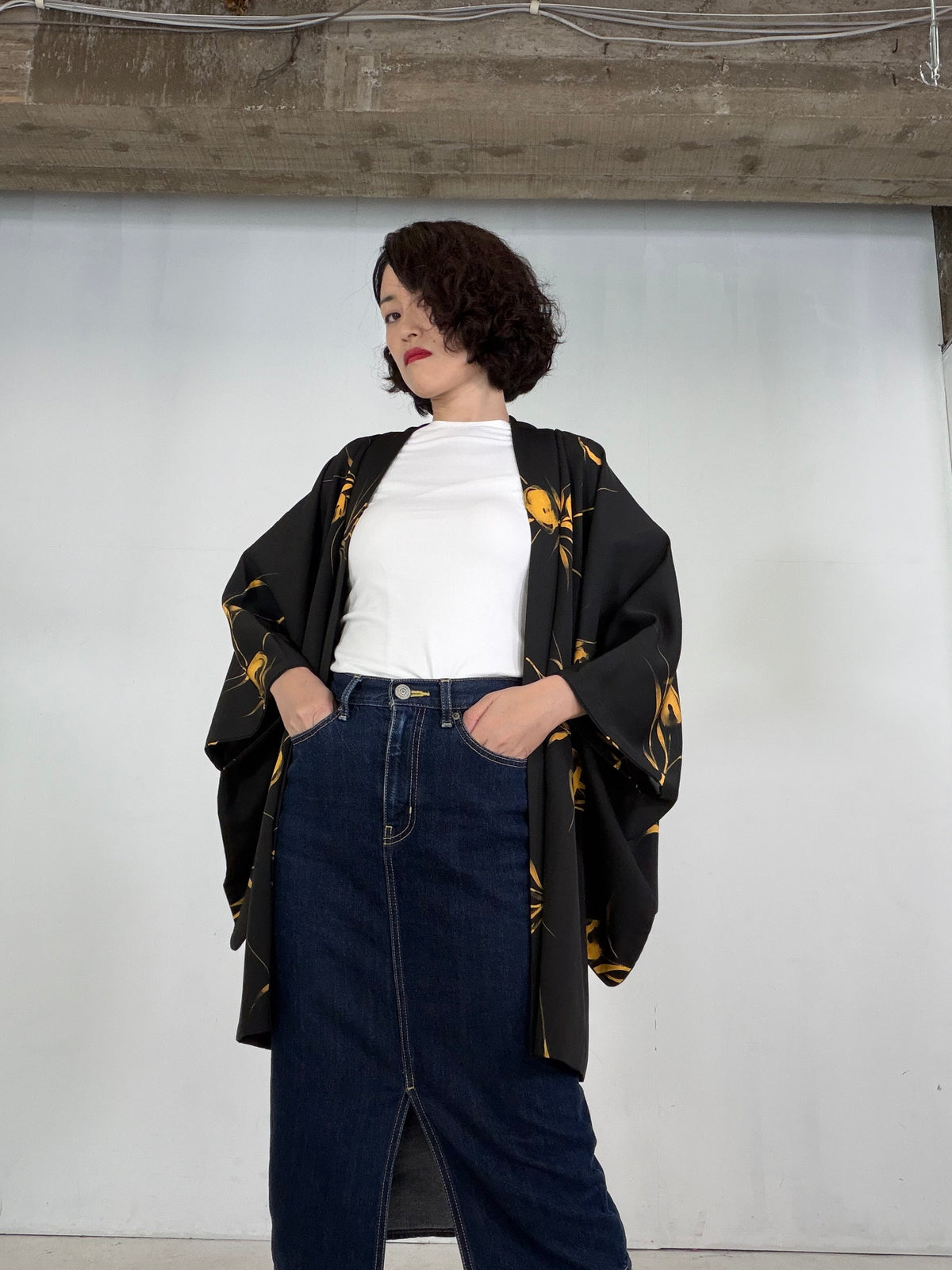 VINTAGE BLACK HAORI  "BLK203" *damage